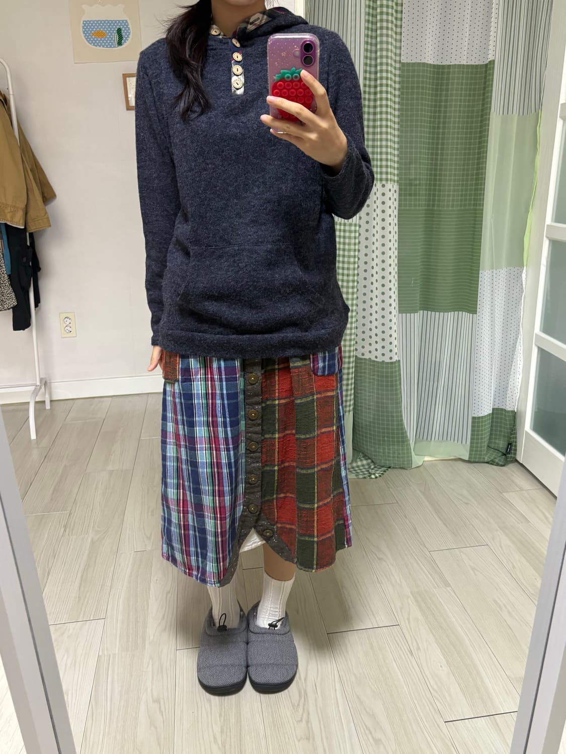 체크 단추 미디 스커트  상품이미지7