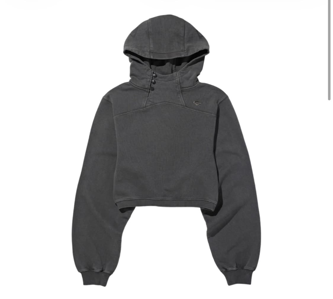 반택포) 미스치프 사이드 버튼 업 크롭 후드 워시드 차콜 (M) 상품이미지1
