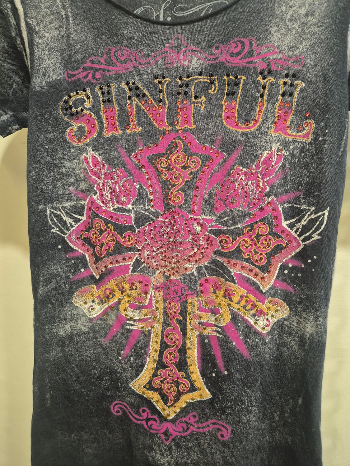 핑크 크로스 큐빅 그레이 워싱 티셔츠 y2k 펑크 갸루 상품이미지2