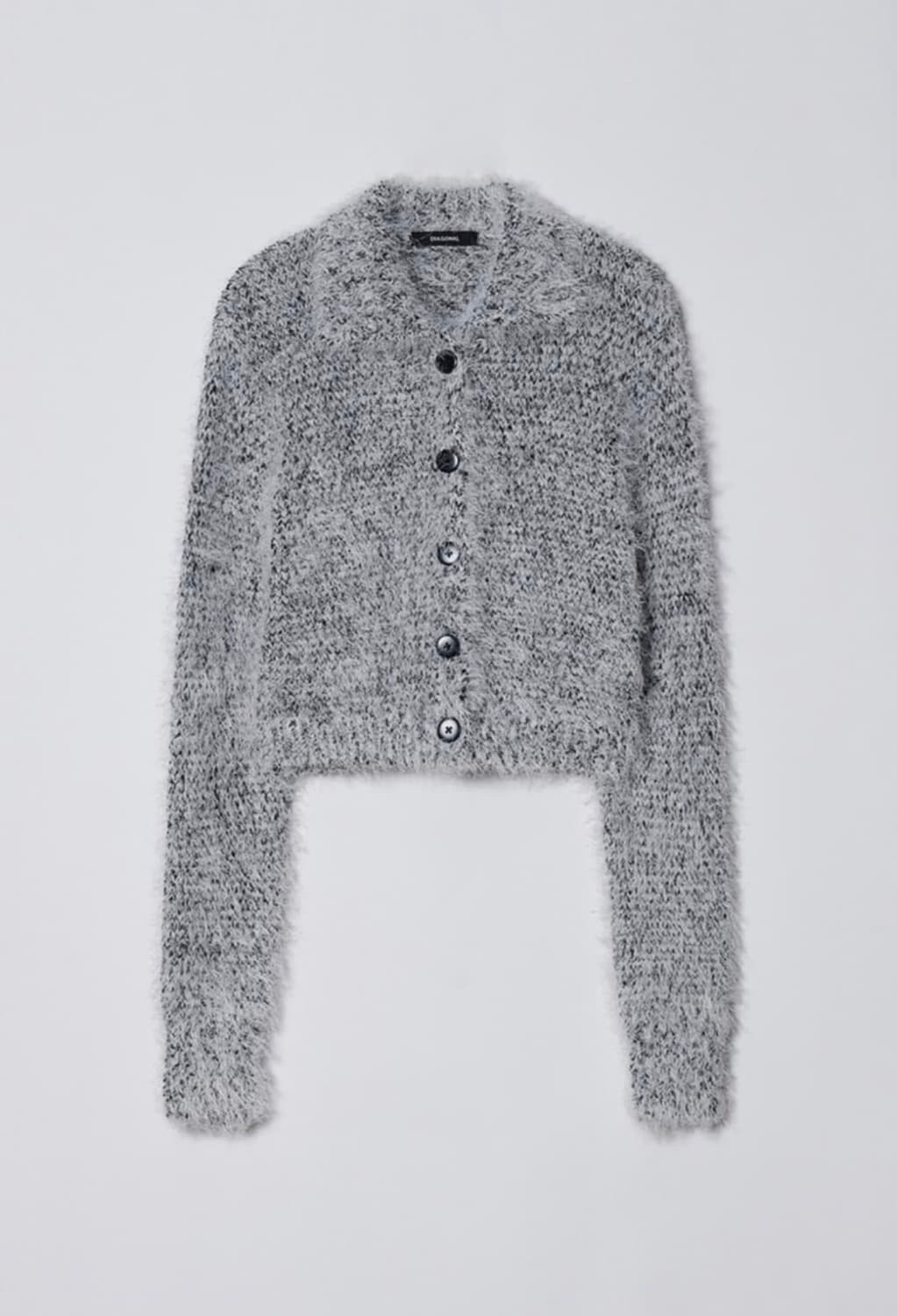 다이애그널 퍼지 믹스드 니트 가디건 블랙 상품이미지3