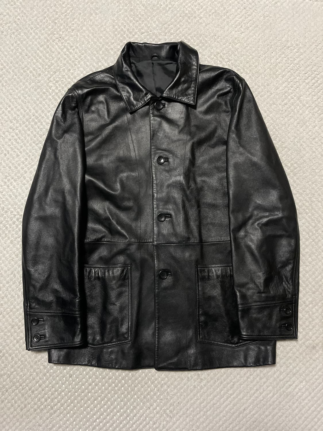 웨스턴 무드 램스킨 양가죽 4버튼 레더 카 코트 상품이미지1