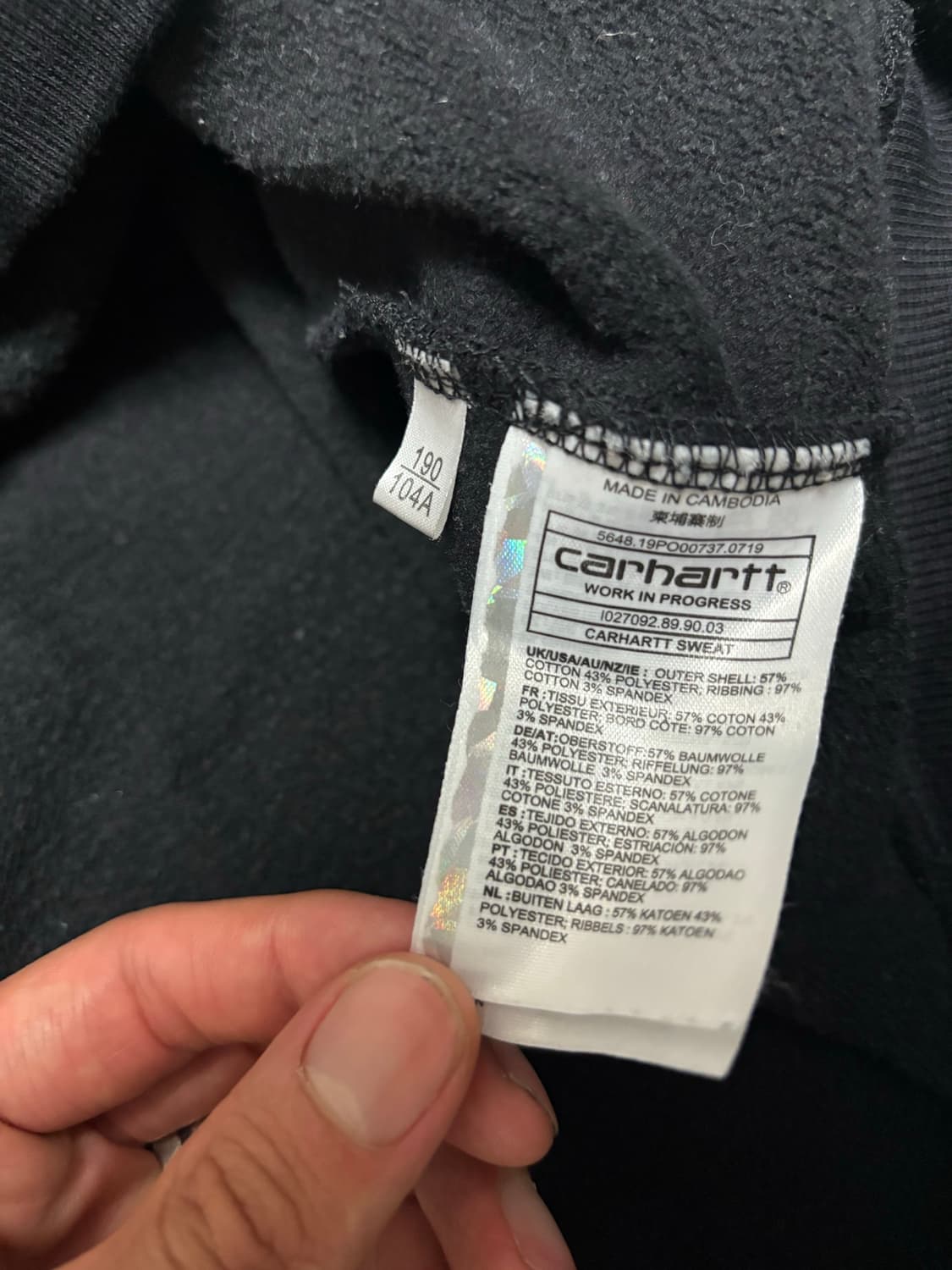 칼하트 wip 플리스 빅로고 맨투맨 블랙 2XL 상품이미지5