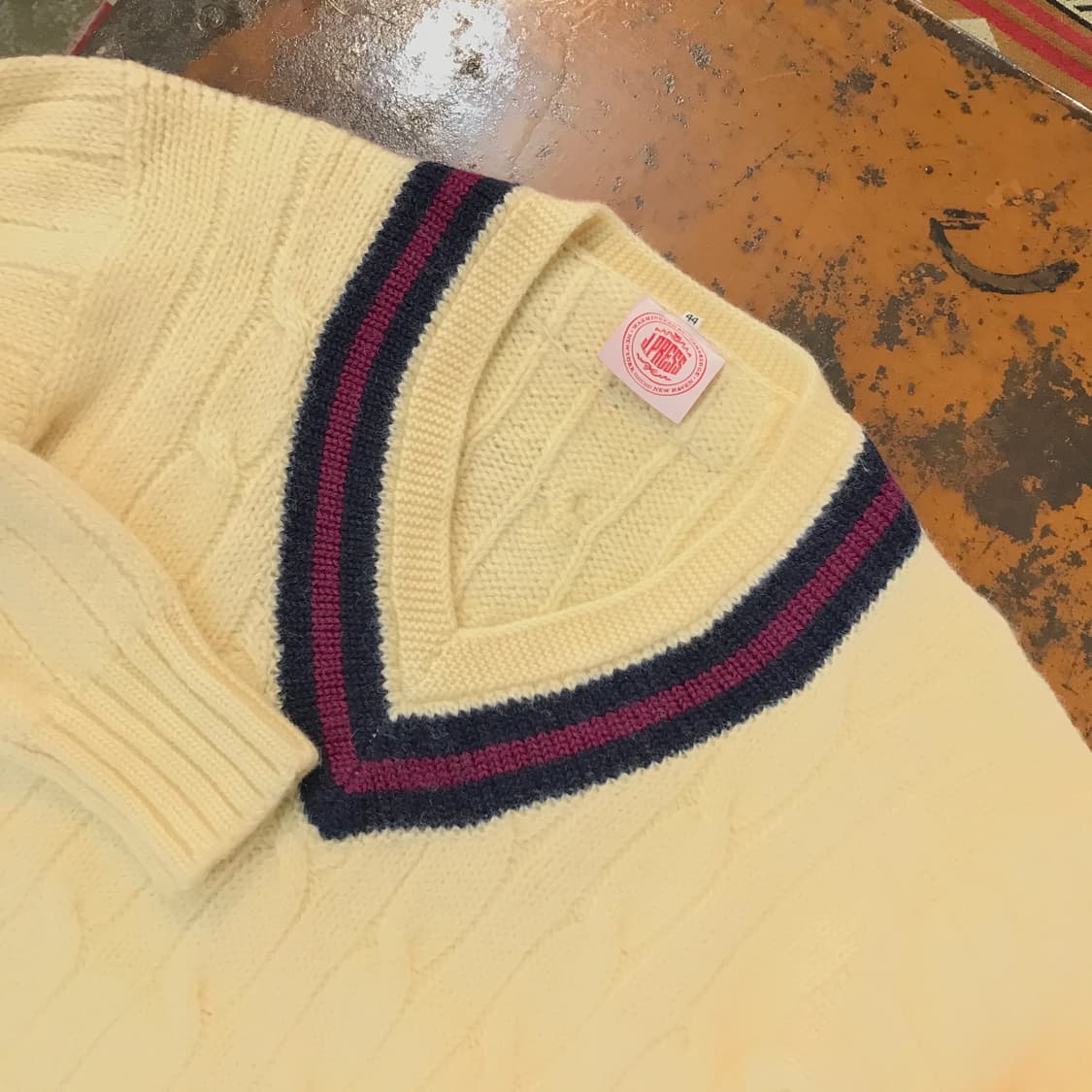 제이프레스 아이보리 헤비 퓨어울 케이블 크리켓 스웨터 남성 105 사이즈 상품이미지3