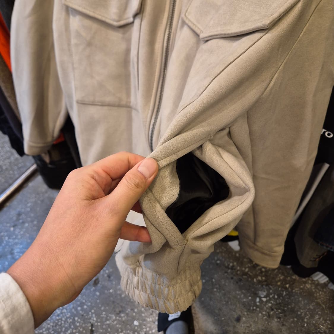 실사이즈 L~XL(착샷잇음) 베이지 블루종 스웨이드자켓  상품이미지6