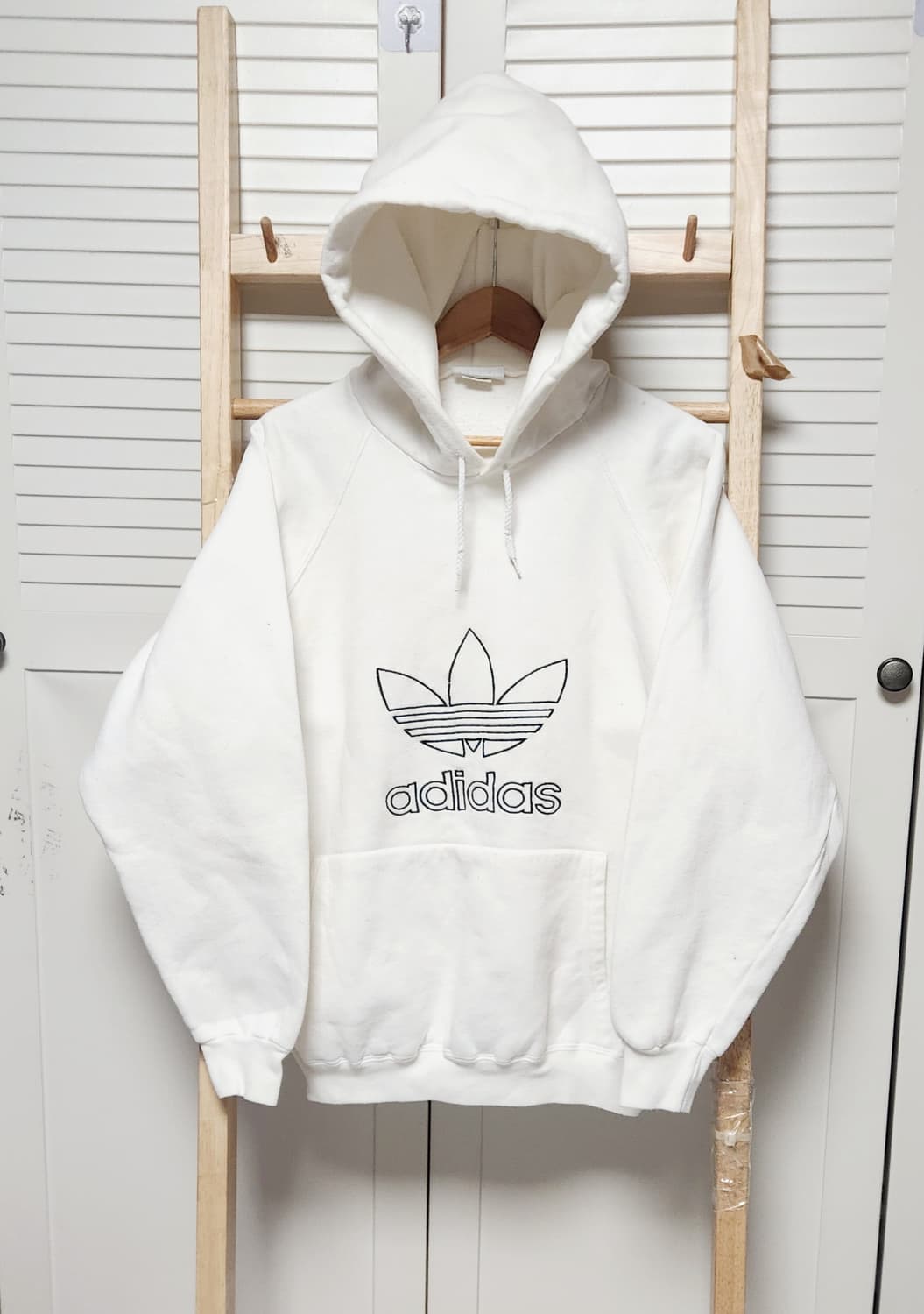 L 아디다스 90s 빅로고 오버핏 아이보리x화이트 후드티 상품이미지1