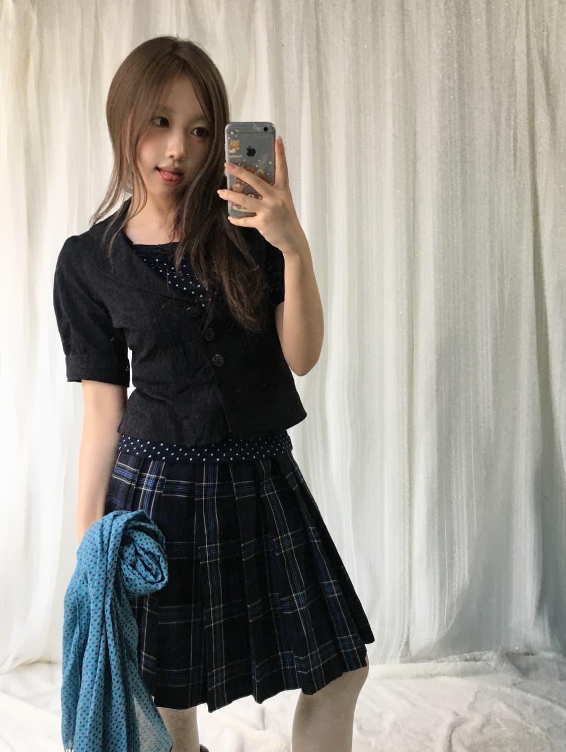 빈티지 네이비 도트 체크 니혼진 프레피 코디세트 상품이미지3