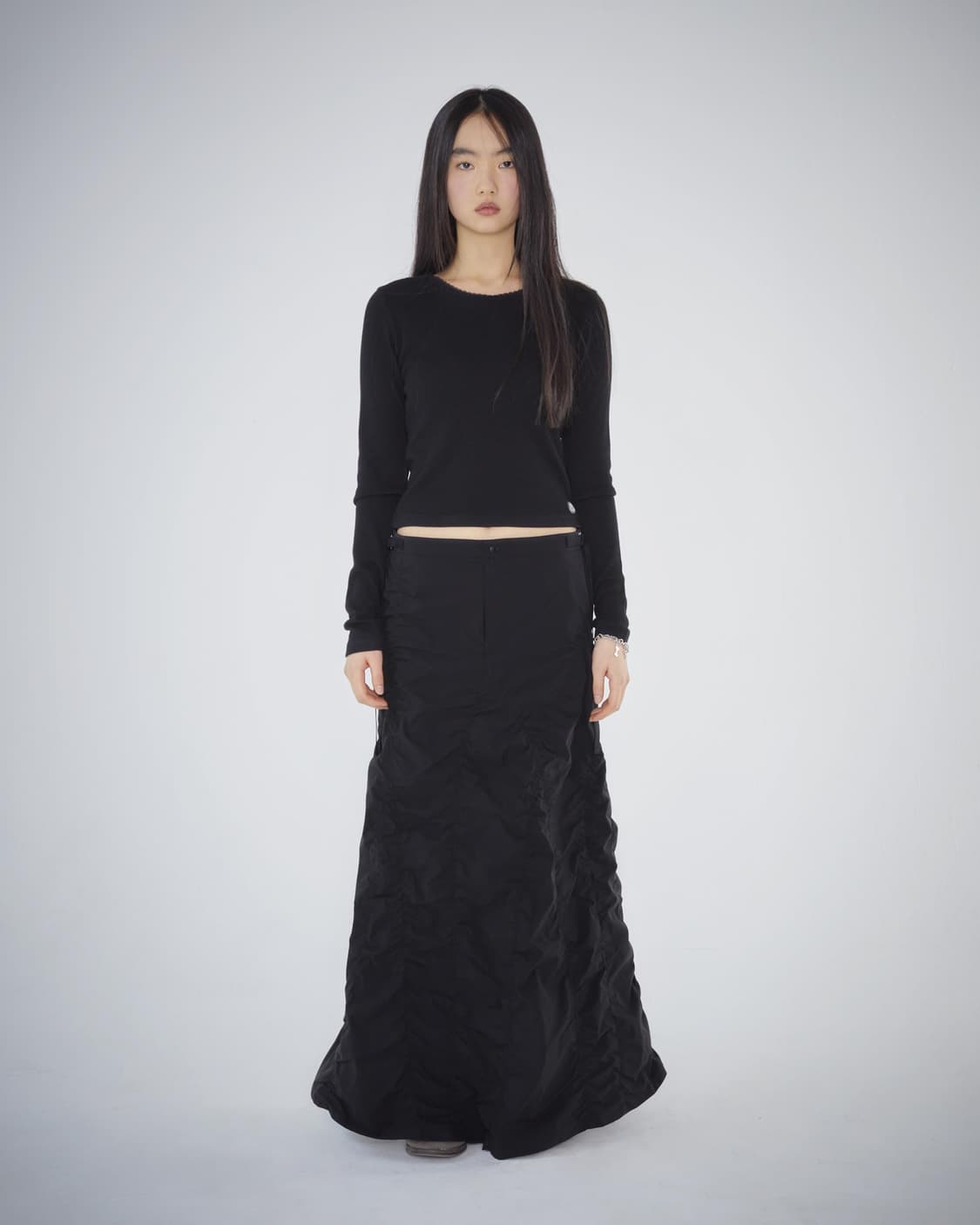 코이세이오 레이스 와플 롱슬리브리스 블랙 상품이미지3