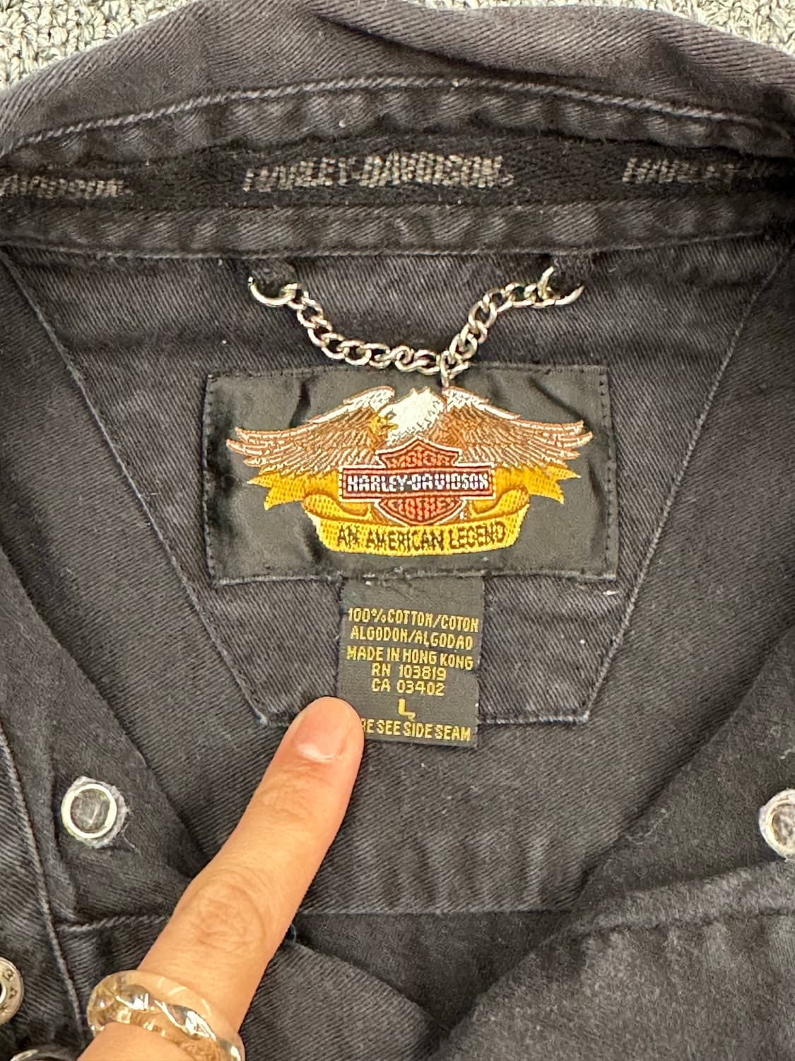 L)할리데이비슨 vintage 블랙 후면 패치 코튼 긴팔셔츠 상품이미지4