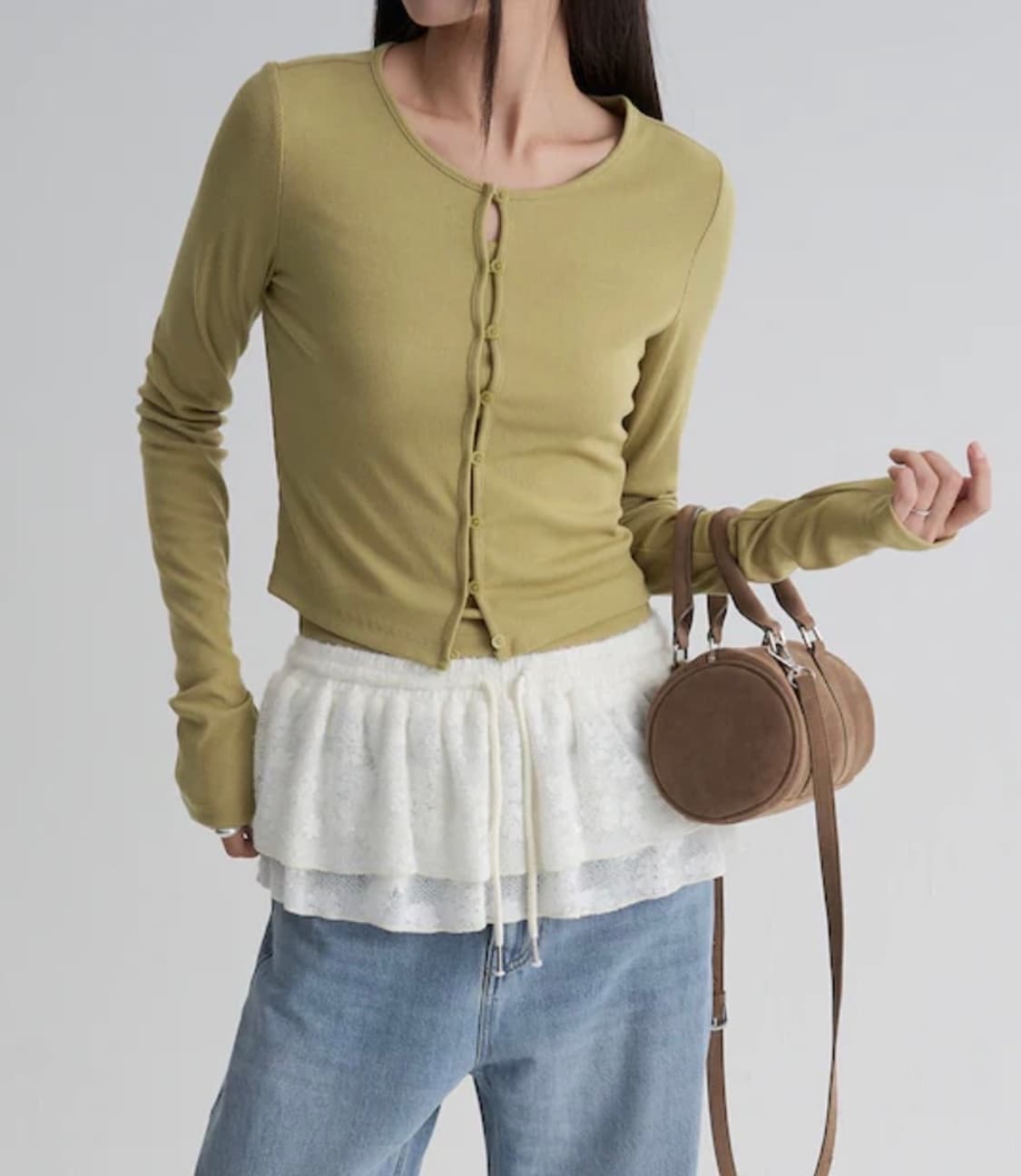 에잇세컨즈 8seconds 슬림핏 골지 나시가디건 세트 올리브 L 상품이미지1