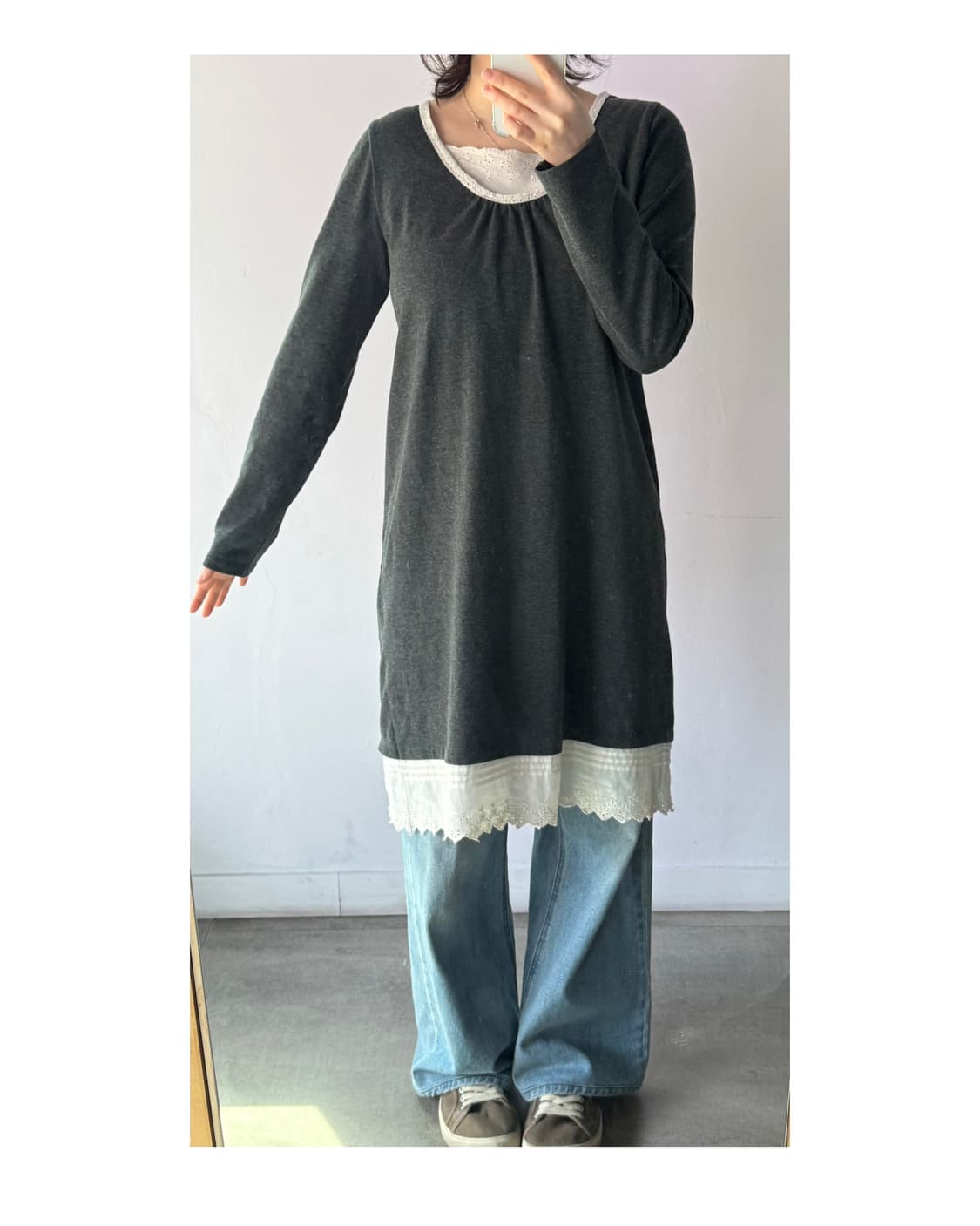 일본빈티지 차콜 레이스 롱슬리브 , 원피스, 코튼원피스 상품이미지3