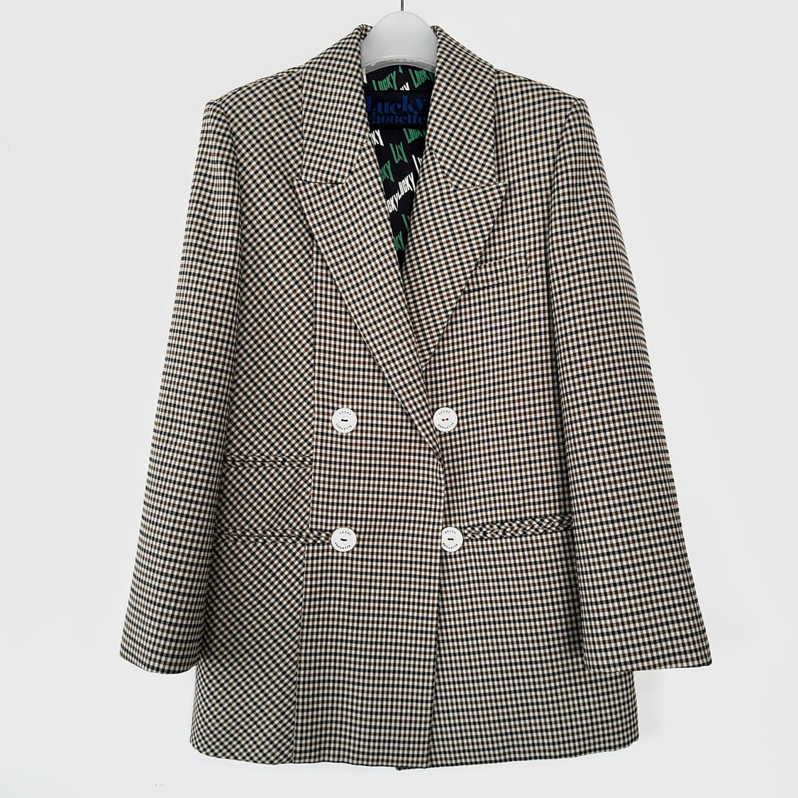 럭키슈에뜨 깅엄 체크 더블 자켓 상품이미지2