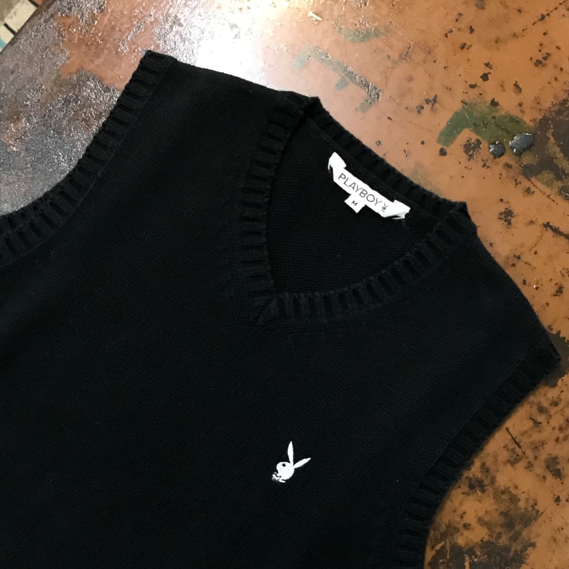 플레이 보이 자수 로고 블랙 니트 조끼 베스트 여성 55 66 상품이미지3