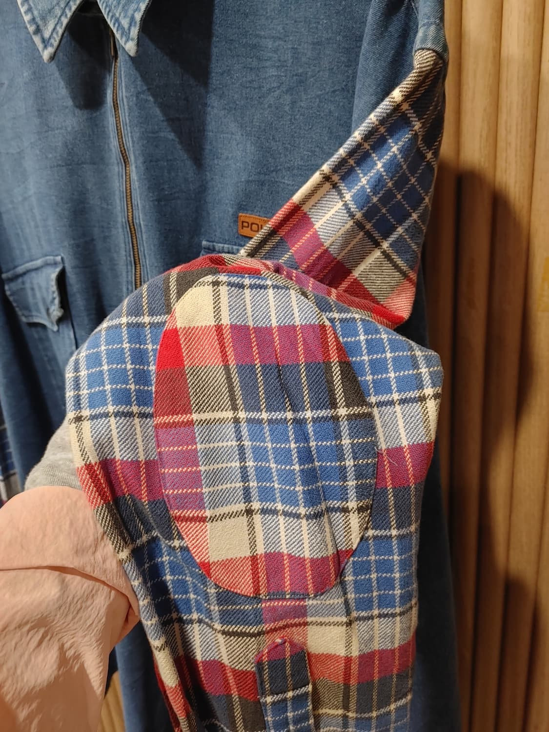 무배) 폴로 랄프로렌 체크 믹스 데님 반집업 - 2XL 상품이미지5