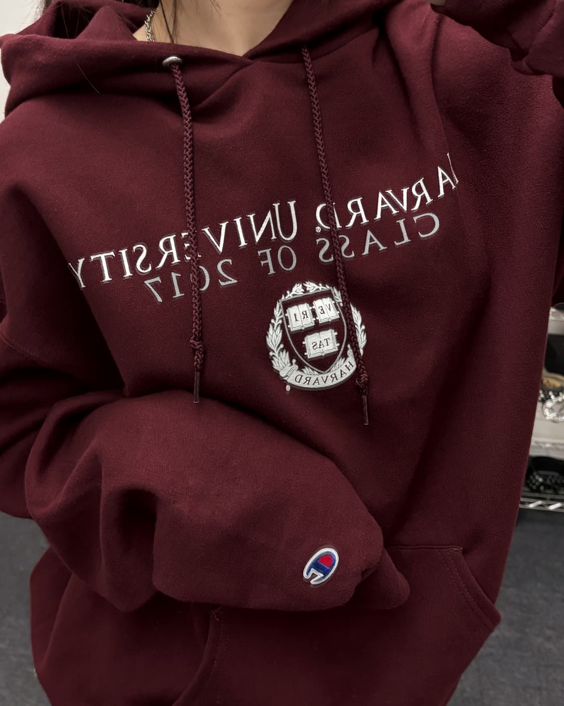 챔피언 00s 하버드 컬리지 버건디 후드티 상품이미지3