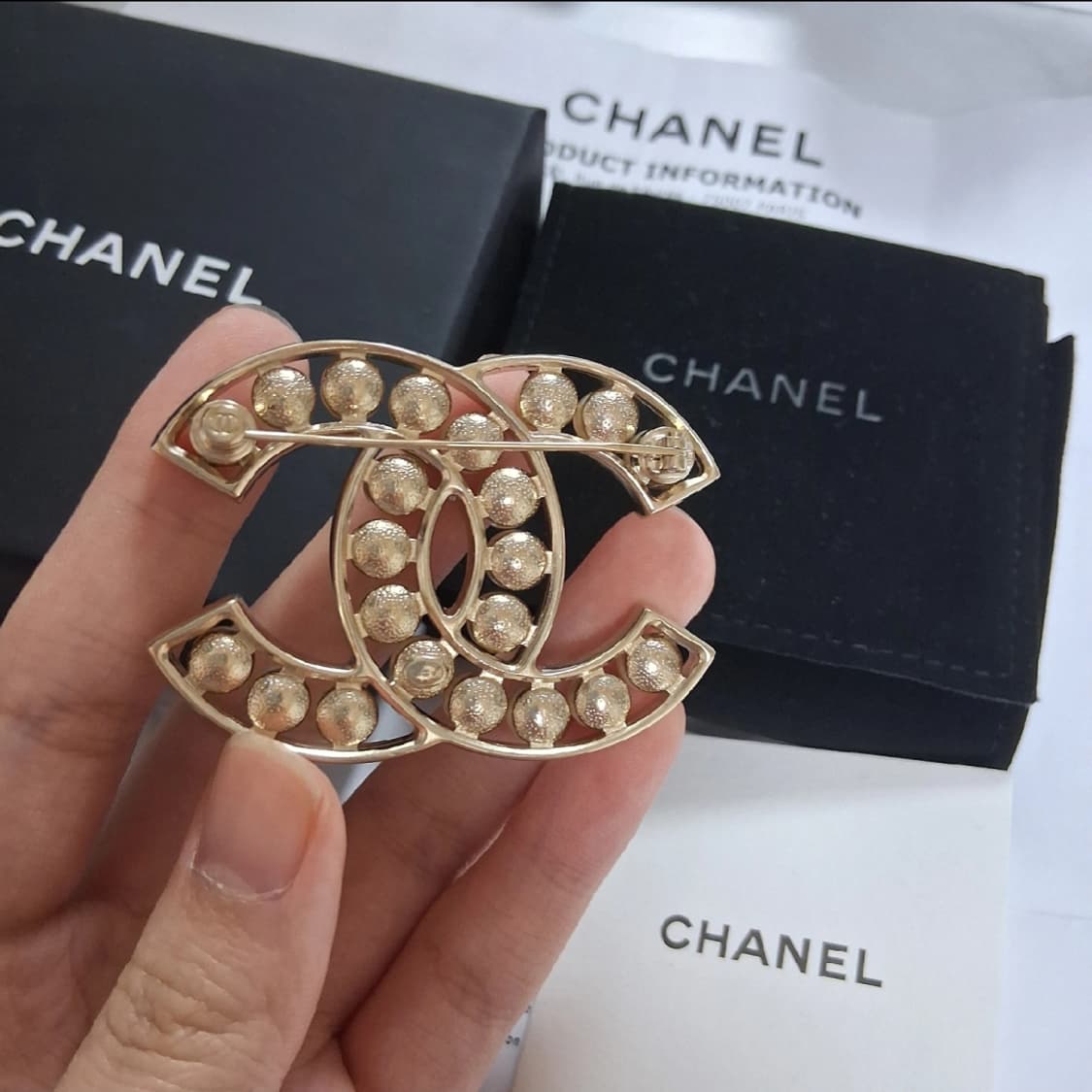 샤넬 CC 로고 진주 샴페인골드 브로치 상품이미지2