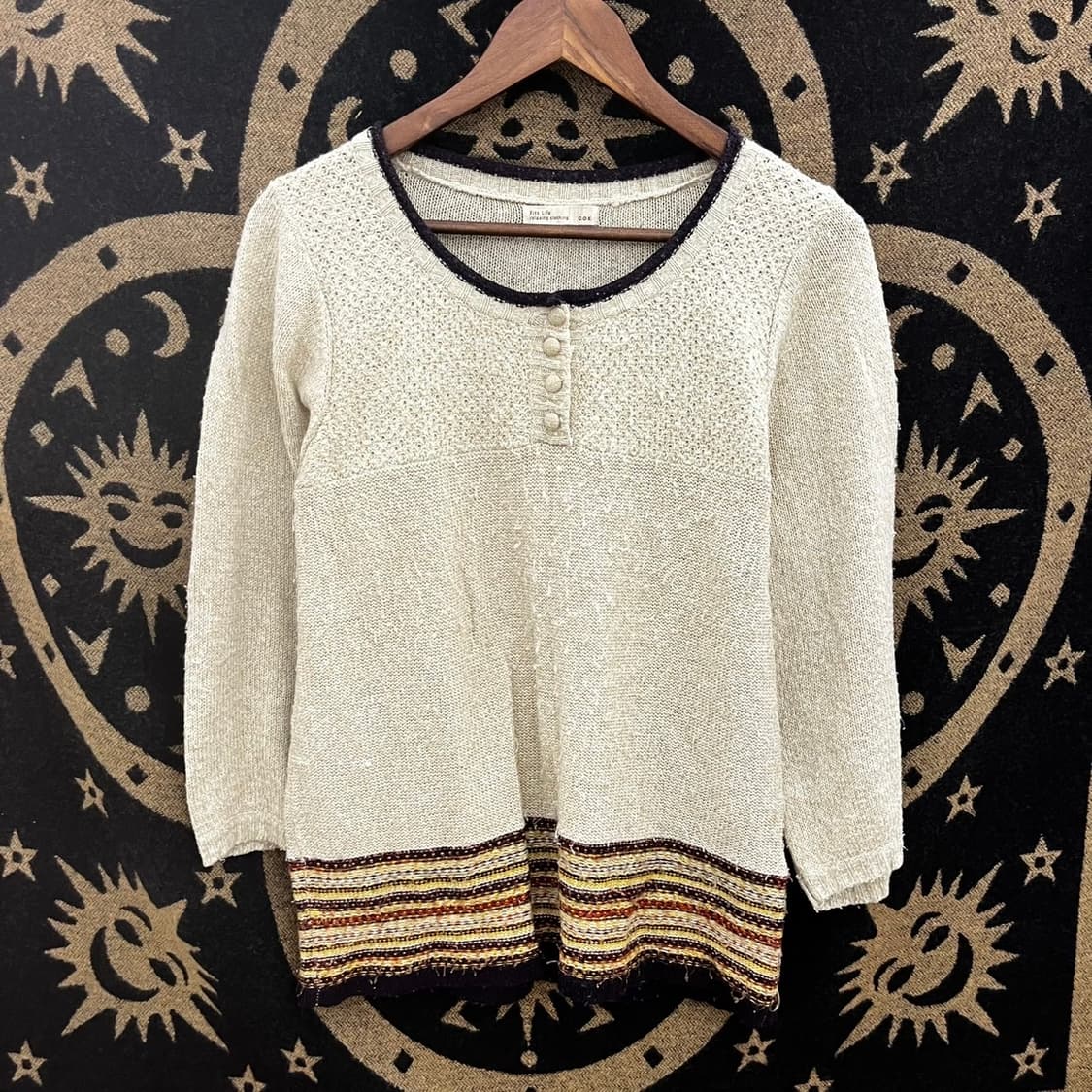 빈티지 오리엔탈 에스닉 뜨개 스트라이프 콩버튼 니트 K0108 상품이미지3