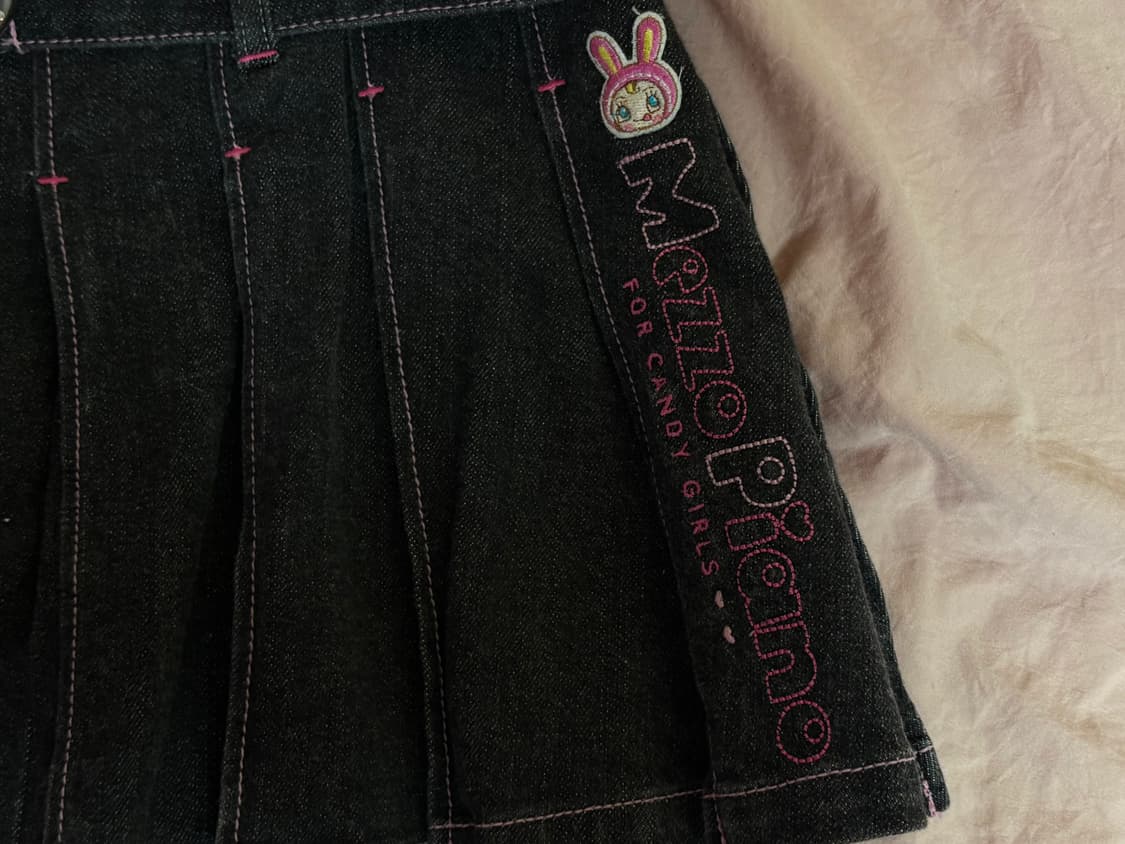 메조피아노 핑크 스티치 데님 플리츠 스커트 속치마O 상품이미지4