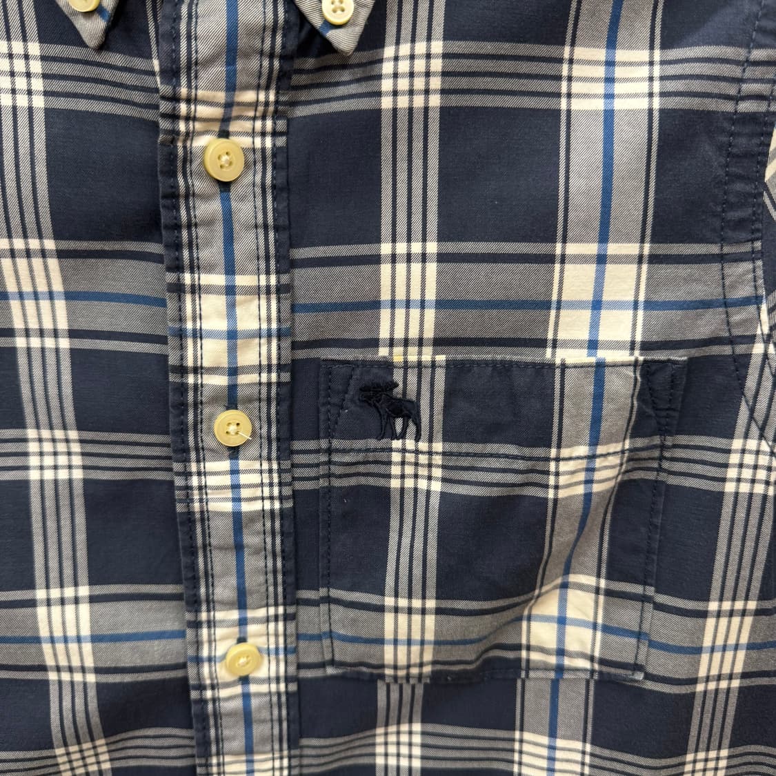 아베크롬비 타탄 체크 셔츠 전면 포켓 로고 포인트 화이트 네이비 상품이미지5