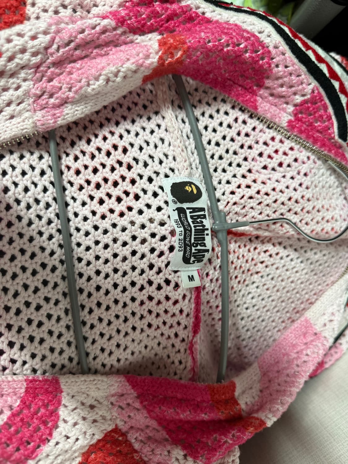 베이프 ABC 카모 크로셰 릴렉스드 핏 샤크 풀 후드집업 핑크 상품이미지3