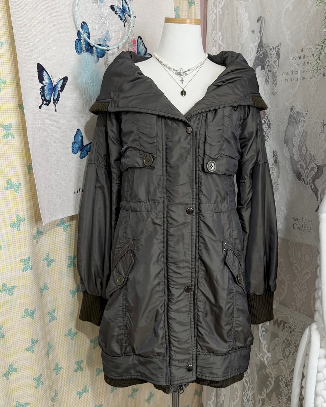 쿨 카키 빅 카라 야상 자켓 상품이미지7