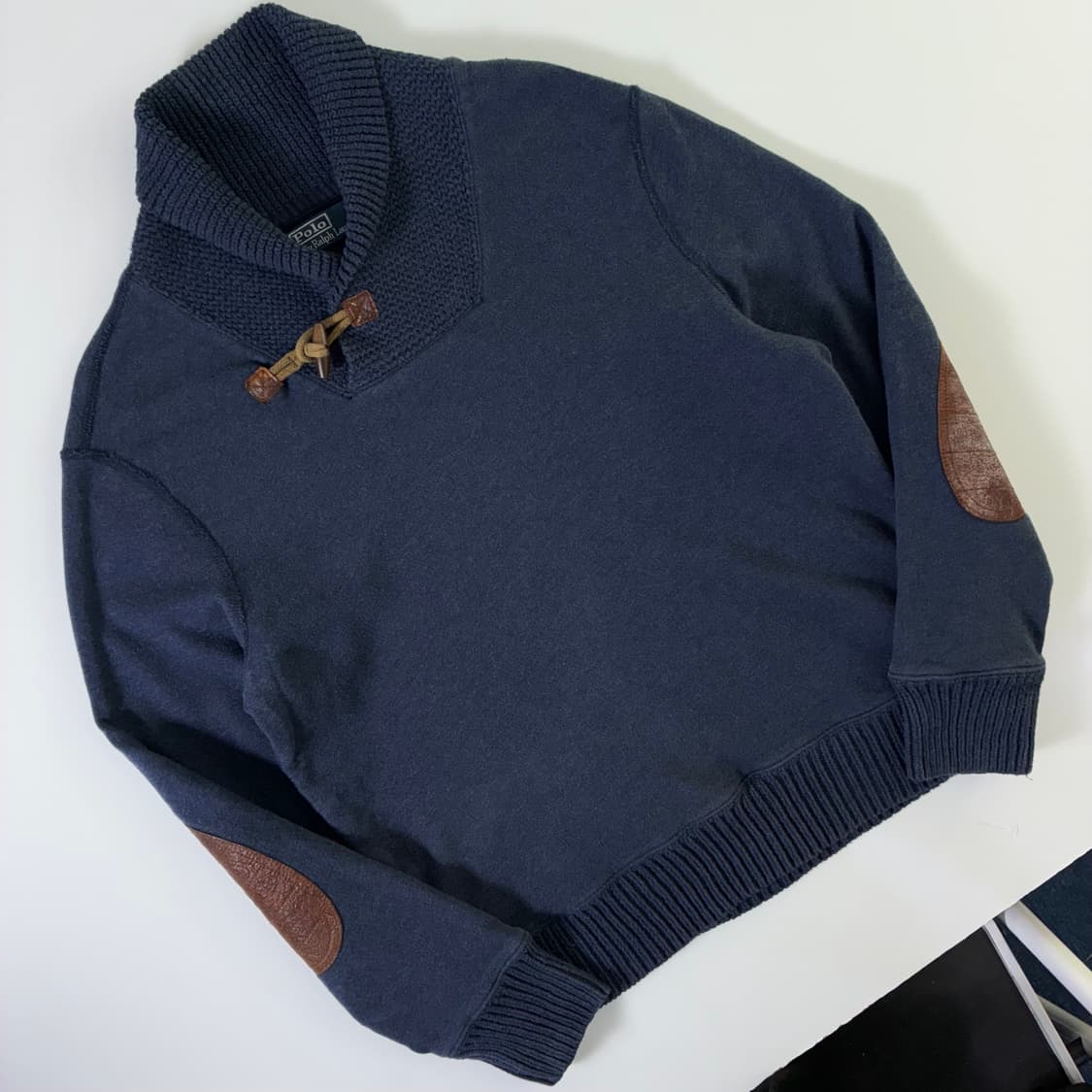 Polo  폴로 랄프로렌 코튼 엘보 레더 패치 숄카라 니트 상품이미지2