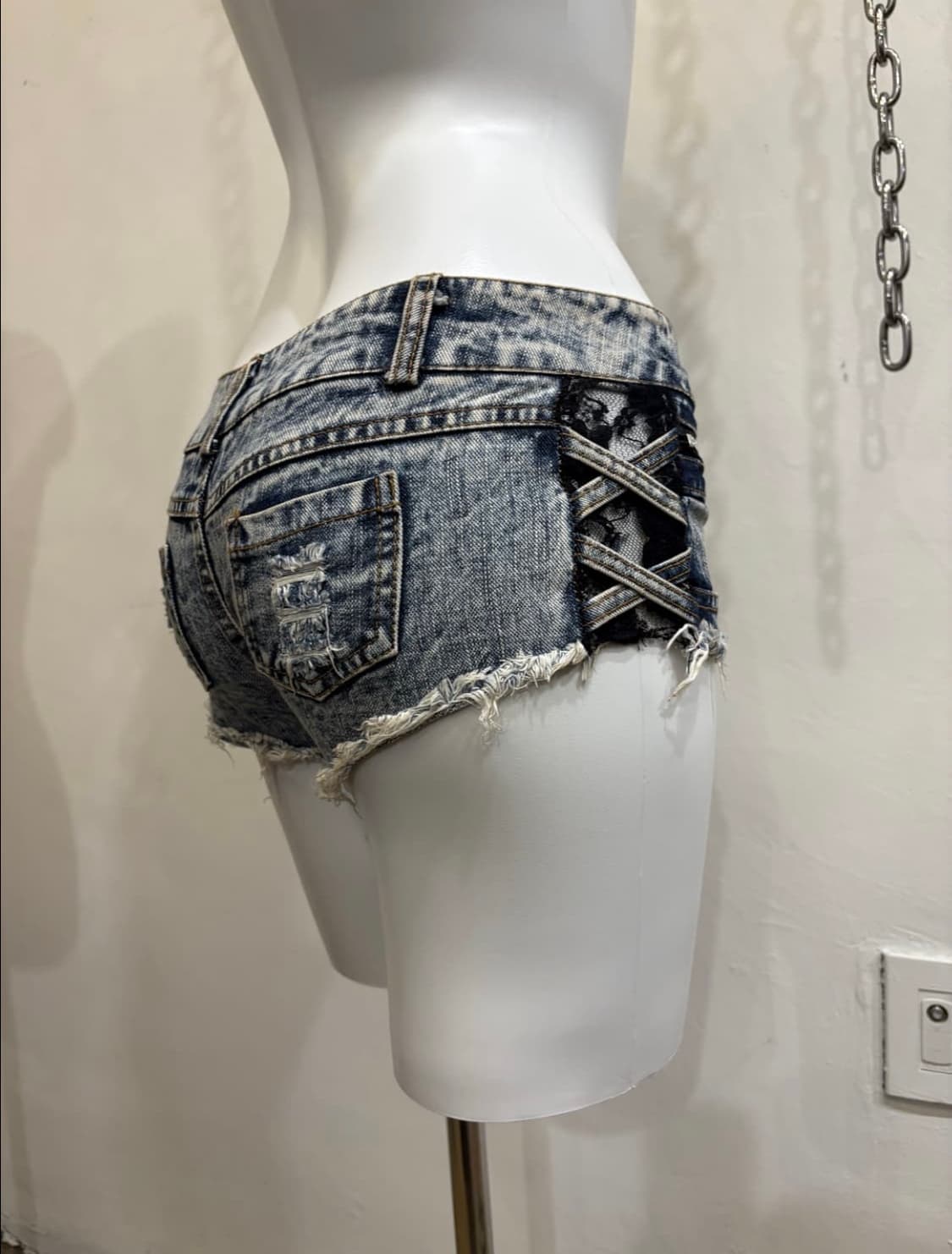 사이드 시스루 레이스 그런지 데님 숏팬츠 갸루 상품이미지6