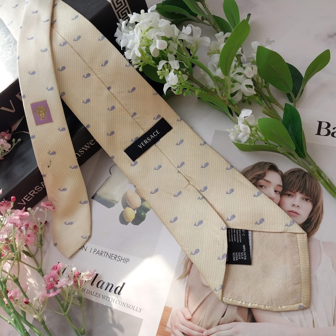 베르사체 실크 레몬 올오버 고래 패턴 넥타이 9.1cm B등급 K1918 상품이미지3