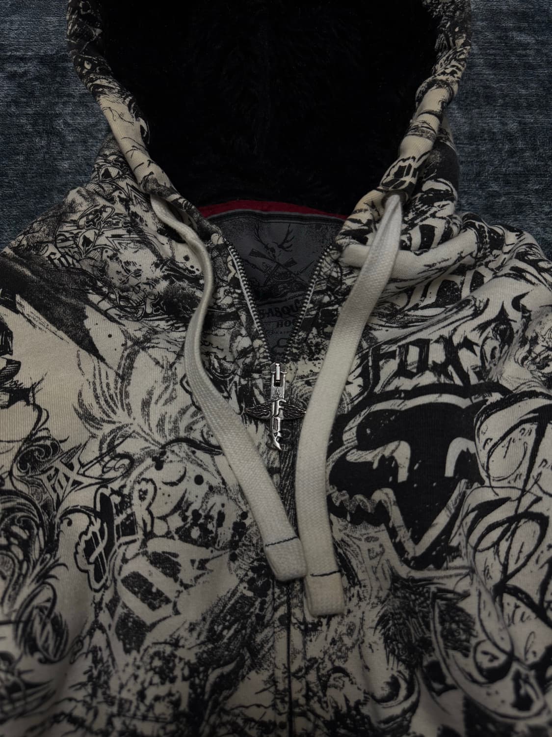 90s Fox racing printing fur hoodie 상품이미지4