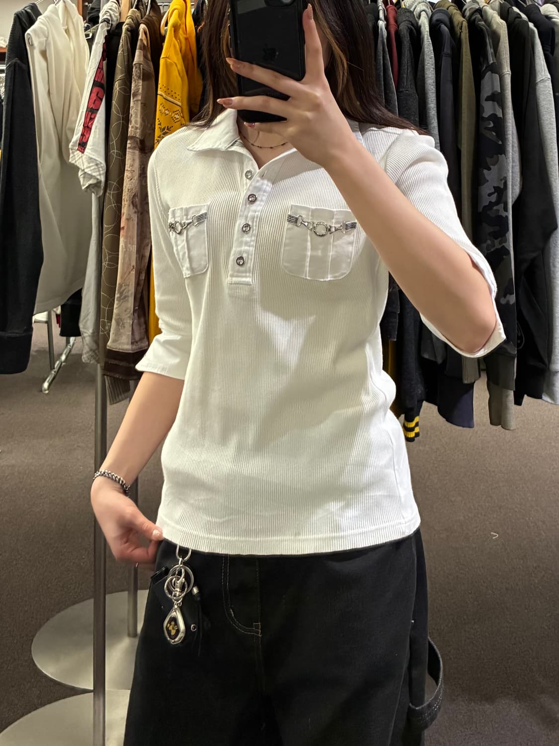 M)Japanese vintage 여성 포켓 카라 반팔 상품이미지1