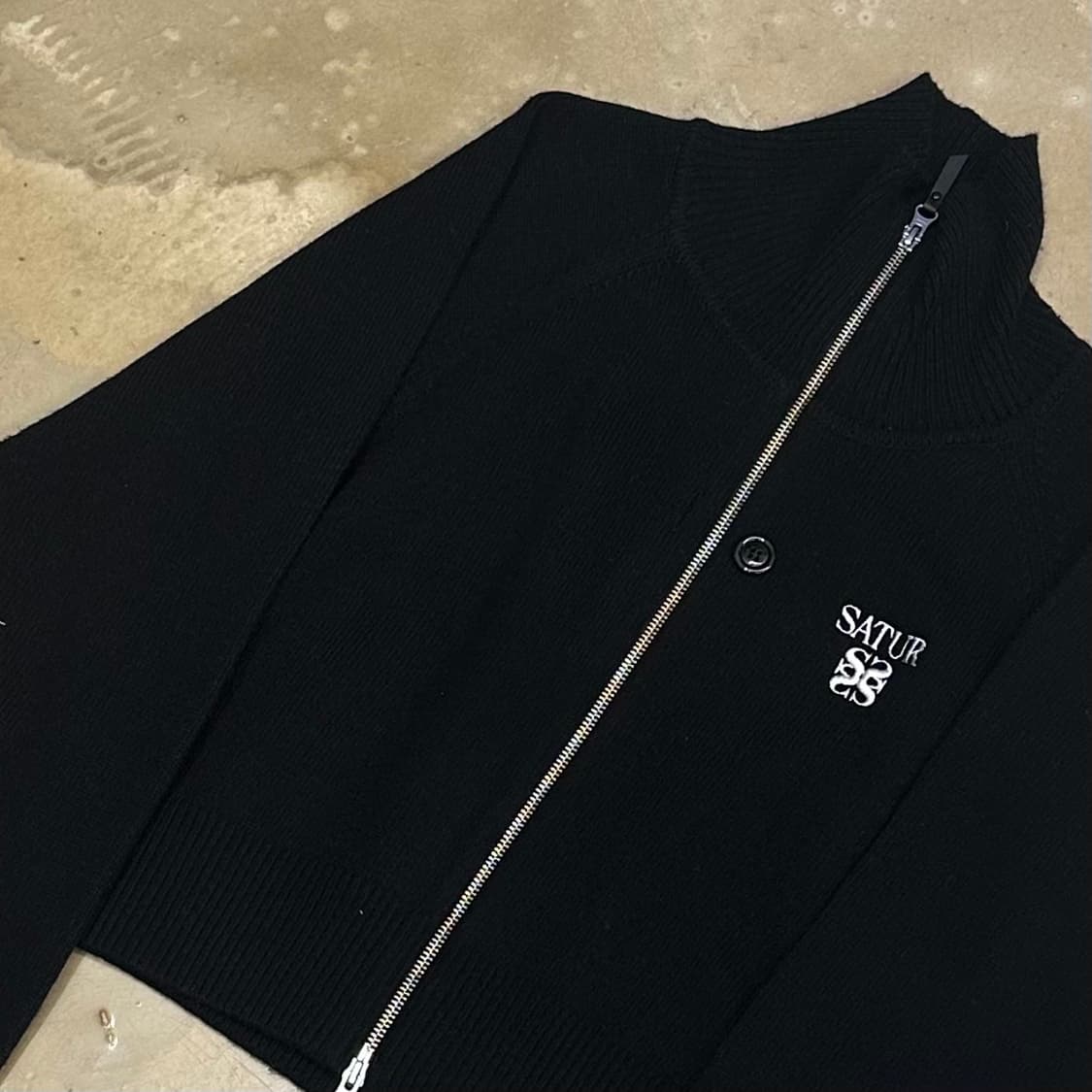 M 세터 여성용 블랙 울 니트집업 상품이미지1