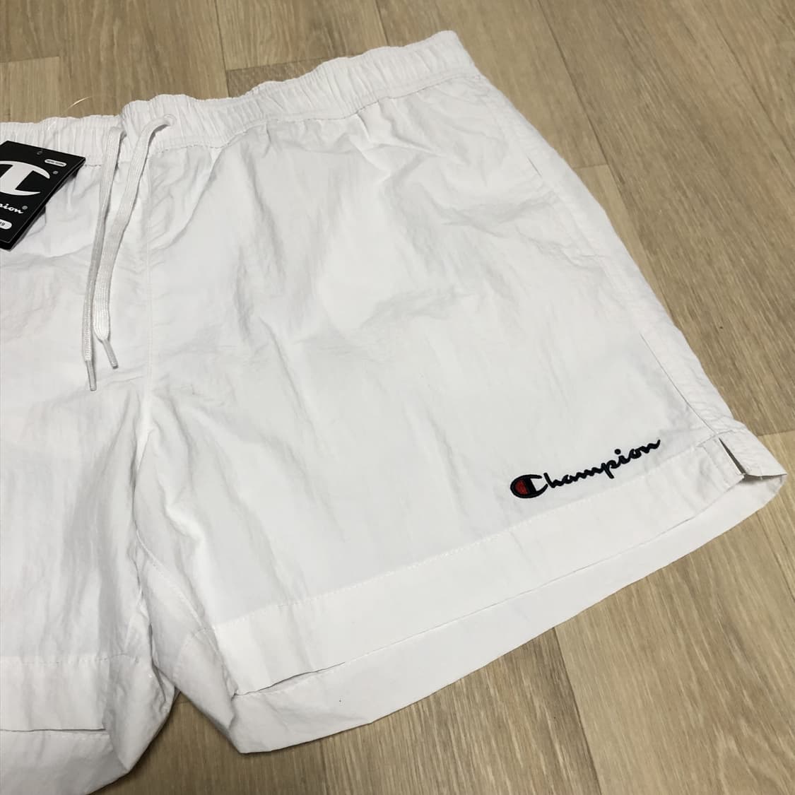 (L) 새상품 챔피언 Champion 로고 5인치 나일론 숏팬츠 화이트 상품이미지2