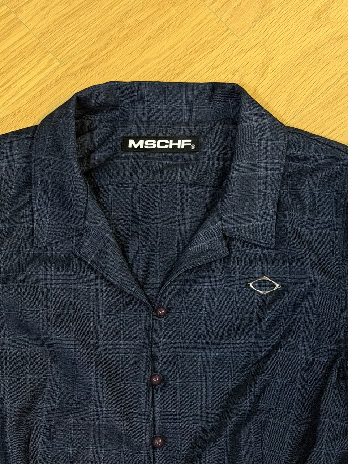 미스치프 체커드 숏슬리브 셔츠 네이비 M 상품이미지2