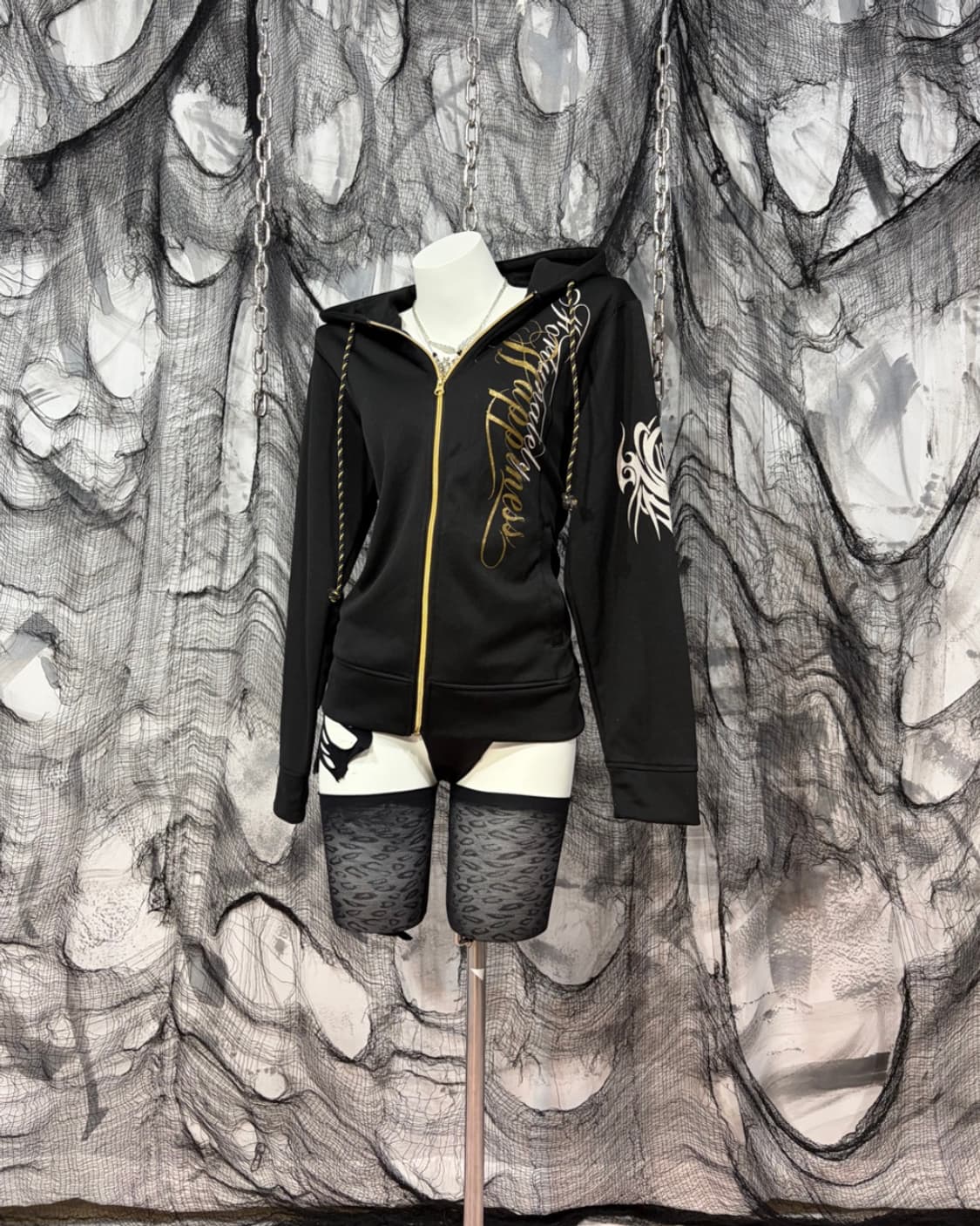 Y2K lettering Glitter hoodie zip up 상품이미지3
