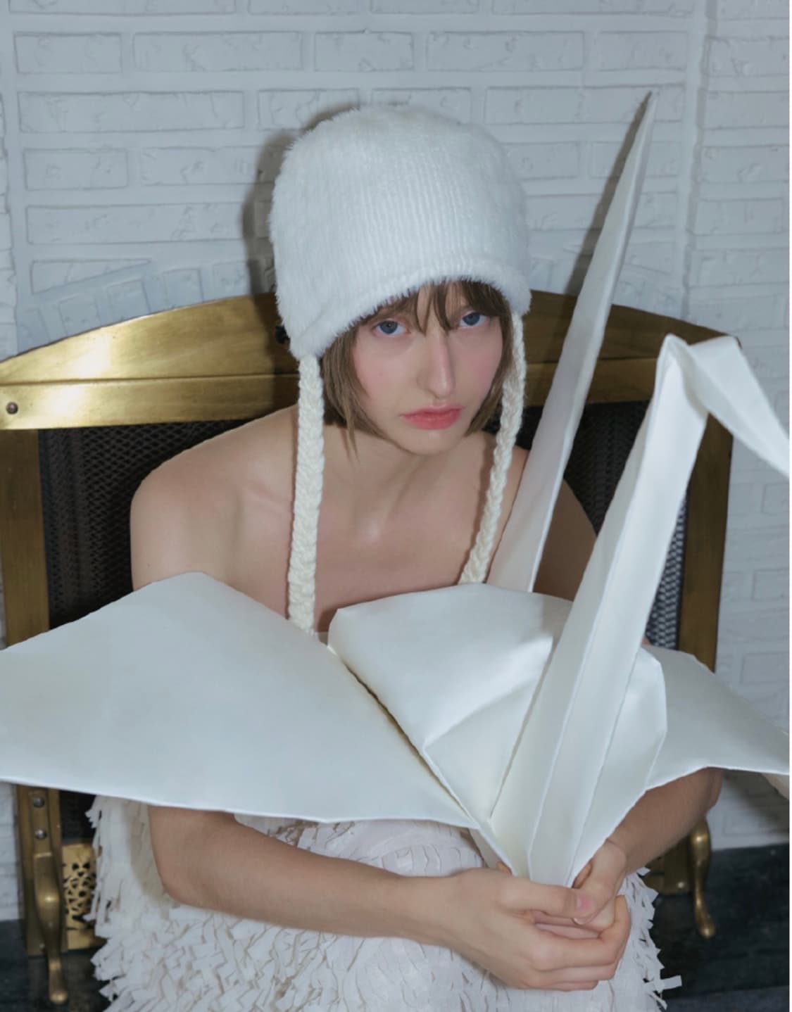 (택제거미착용) BRAIDED STRAP BEANIE IN CREAM 상품이미지5