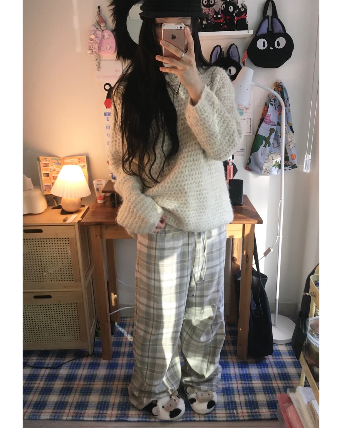 vintage check wide pants soft beige 상품이미지2