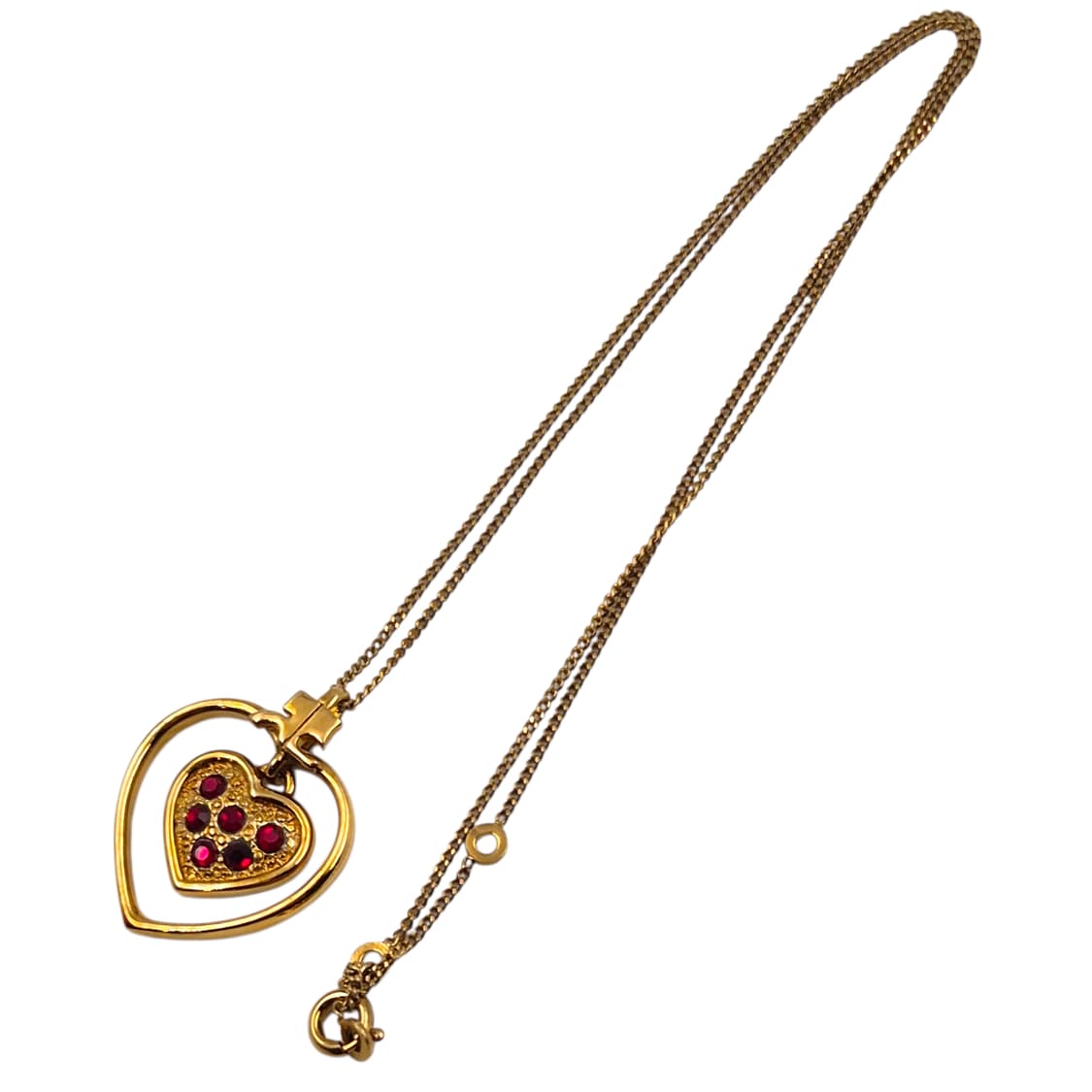 90s 꾸레쥬 하트 프레임 레드 파베 목걸이 상품이미지2