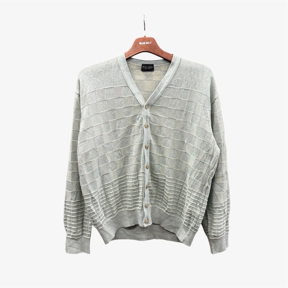 JPN VINTAGE V넥 가디건 엠보싱 라인 리버스 블록 패턴 디테일 상품이미지1