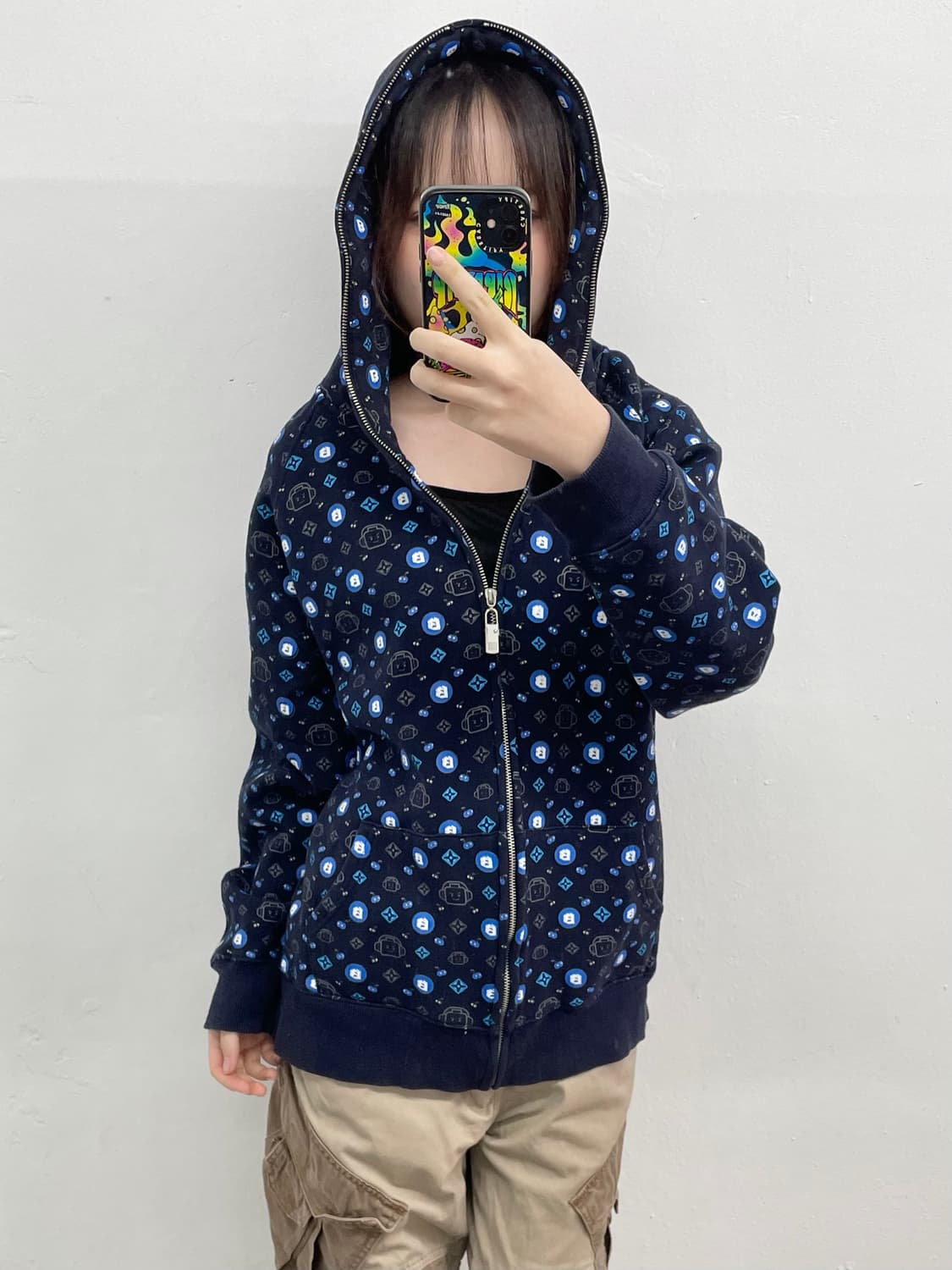 뱅크 모노그램 패턴 헤비 후드집업 상품이미지1