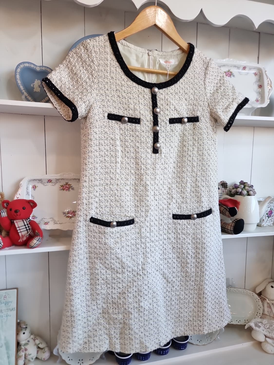 트위드 블랙 트리밍  원피스 상품이미지4