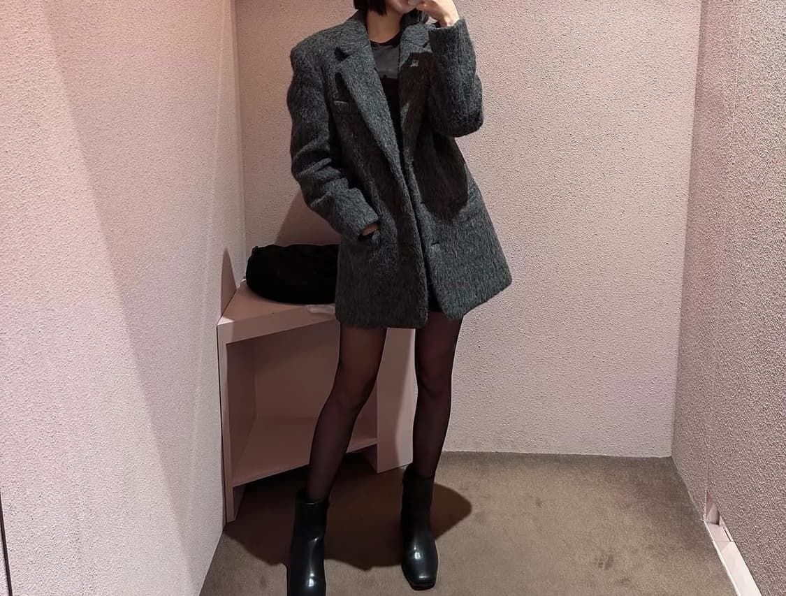 Mais 마이스 헤어리 알파카 블렌드 싱글 코트 차콜 상품이미지1