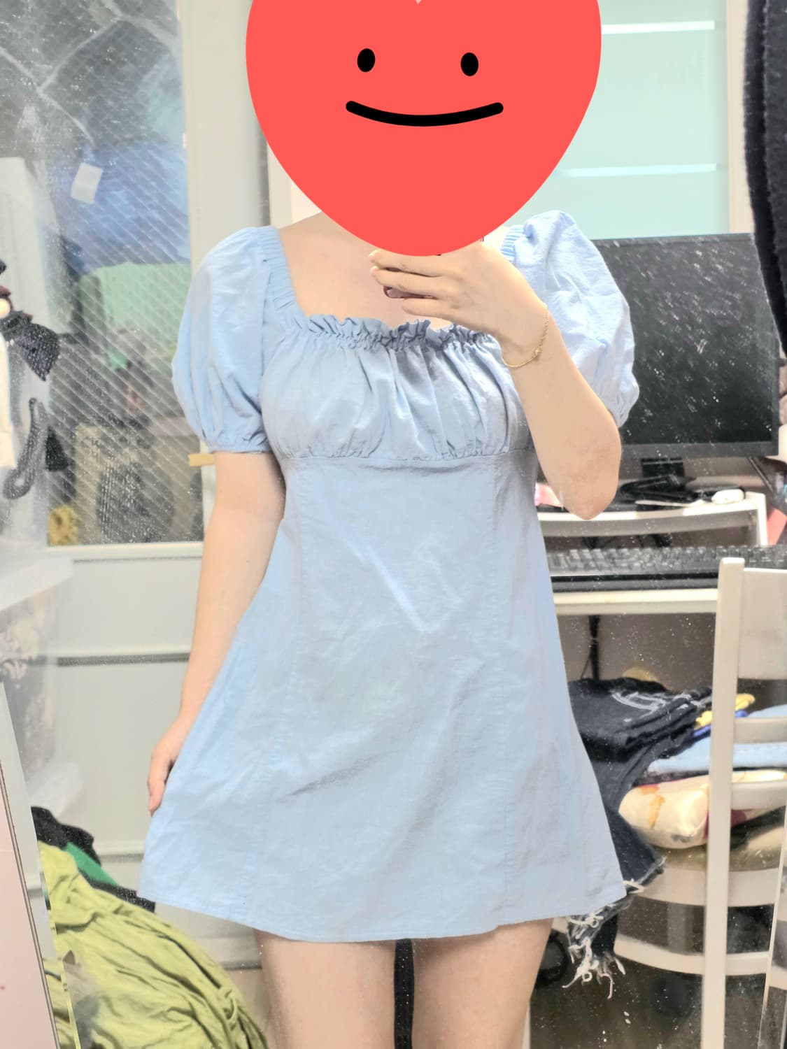 **서비스)하늘색 스카이블루 발레코어 히메갸루셔링퍼프 스모크 미니 원피스 상품이미지4