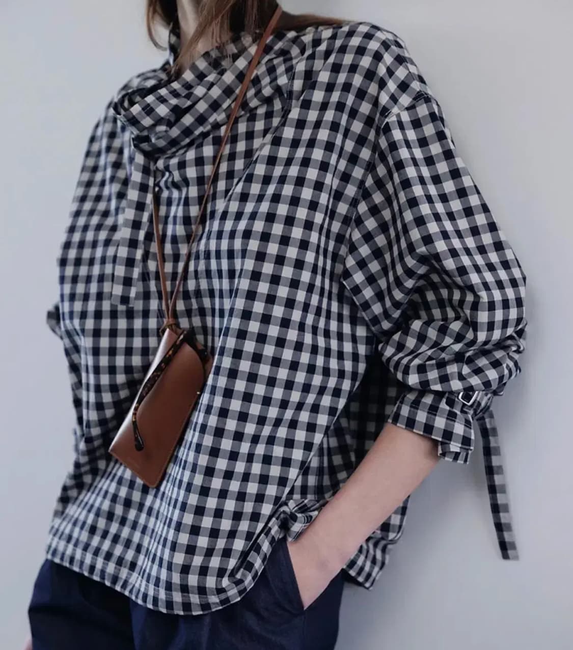 moondal 문달 벨트 아노락(belted anorak) 네이비체크 상품이미지2