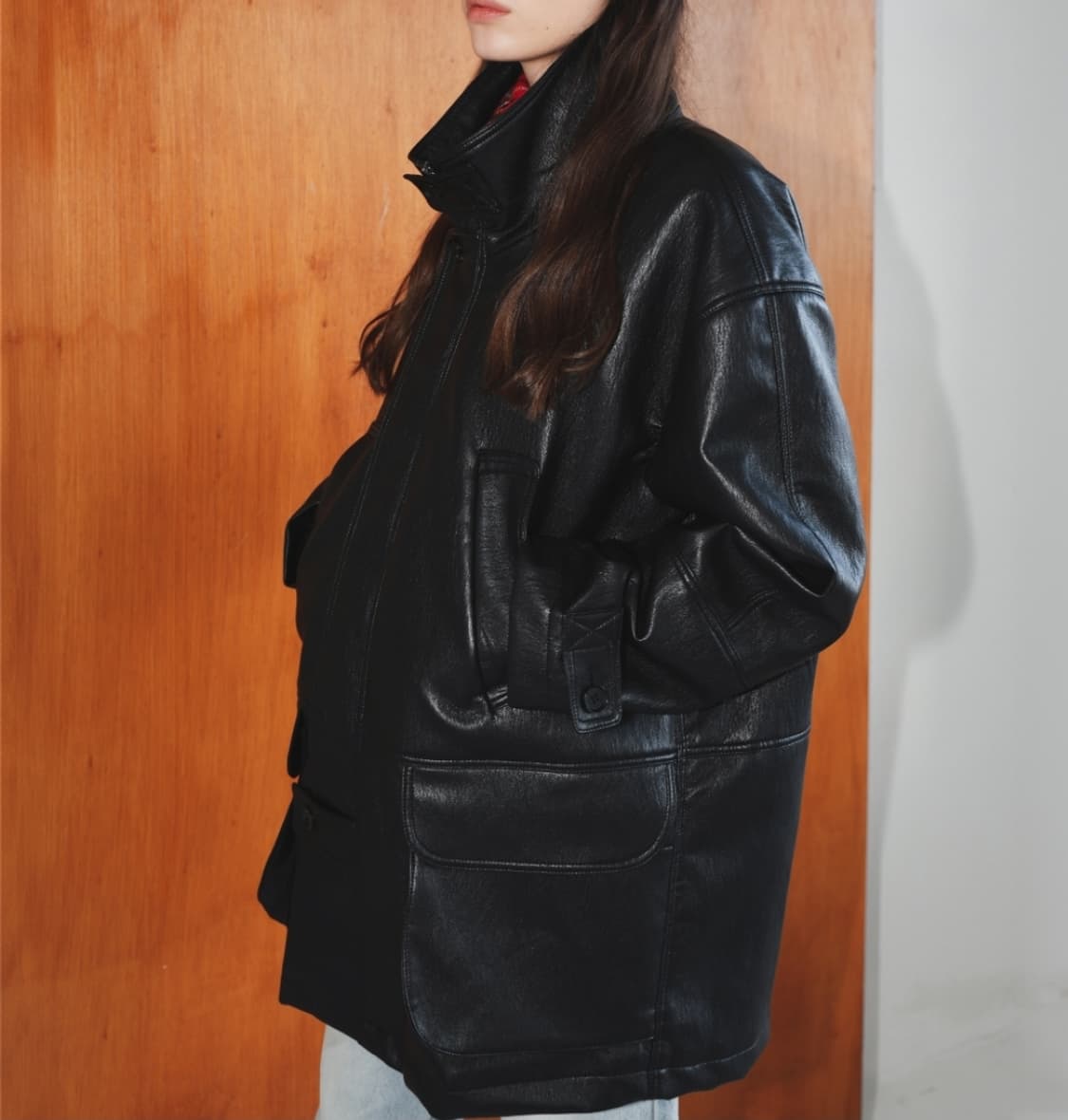 (택포) 더베를린 블랙 레더 퍼 하프 코트 FREE B699 상품이미지2