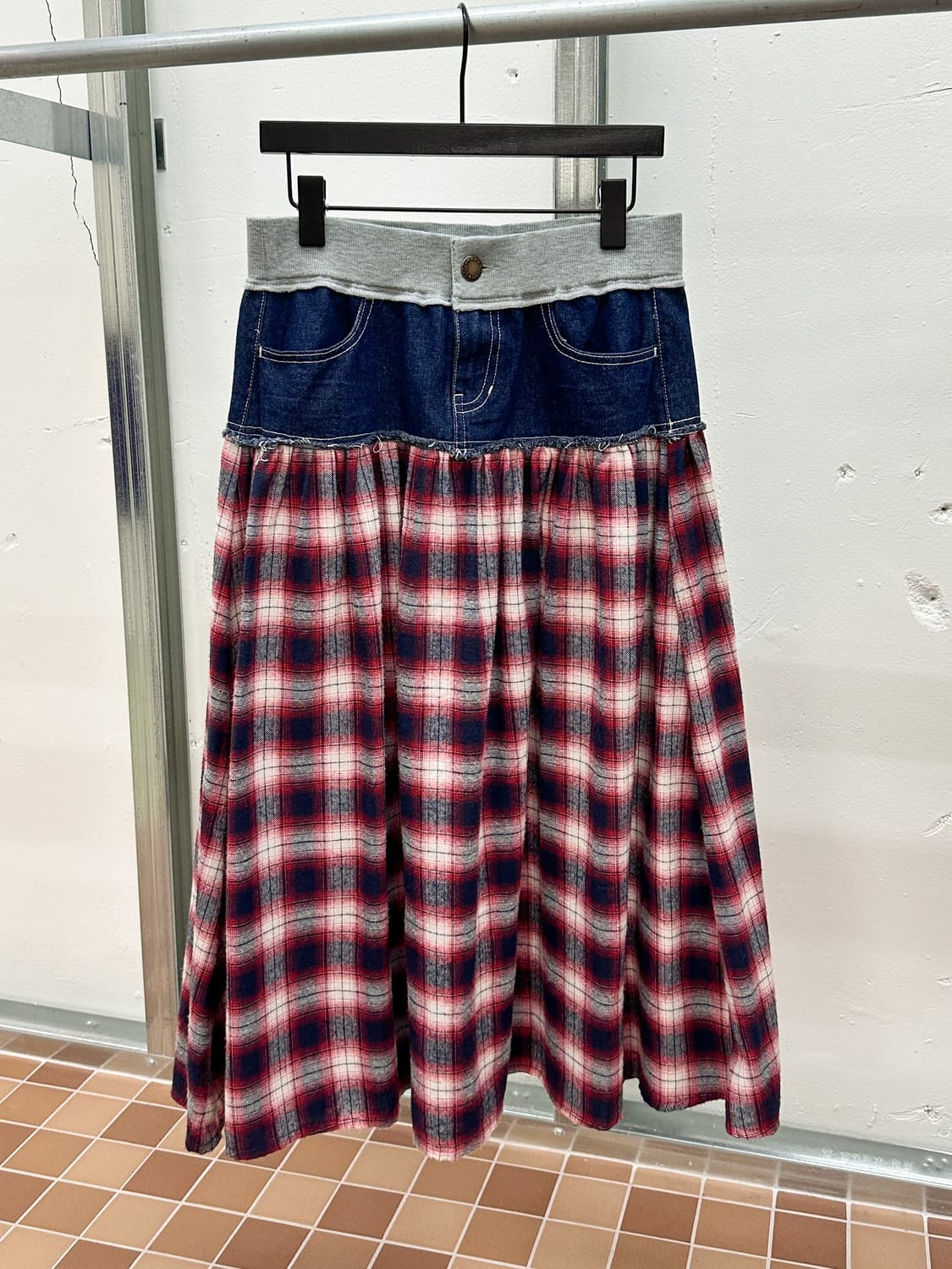 check/denim long skirt 상품이미지4