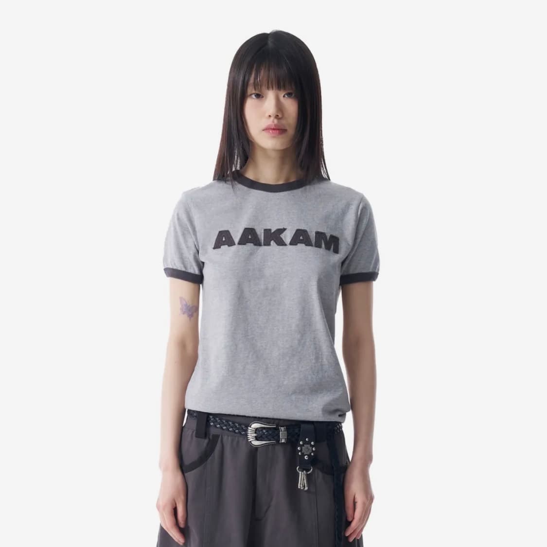 AAKAM Logo Patch Ringer Top (Gray-Charco 상품이미지2