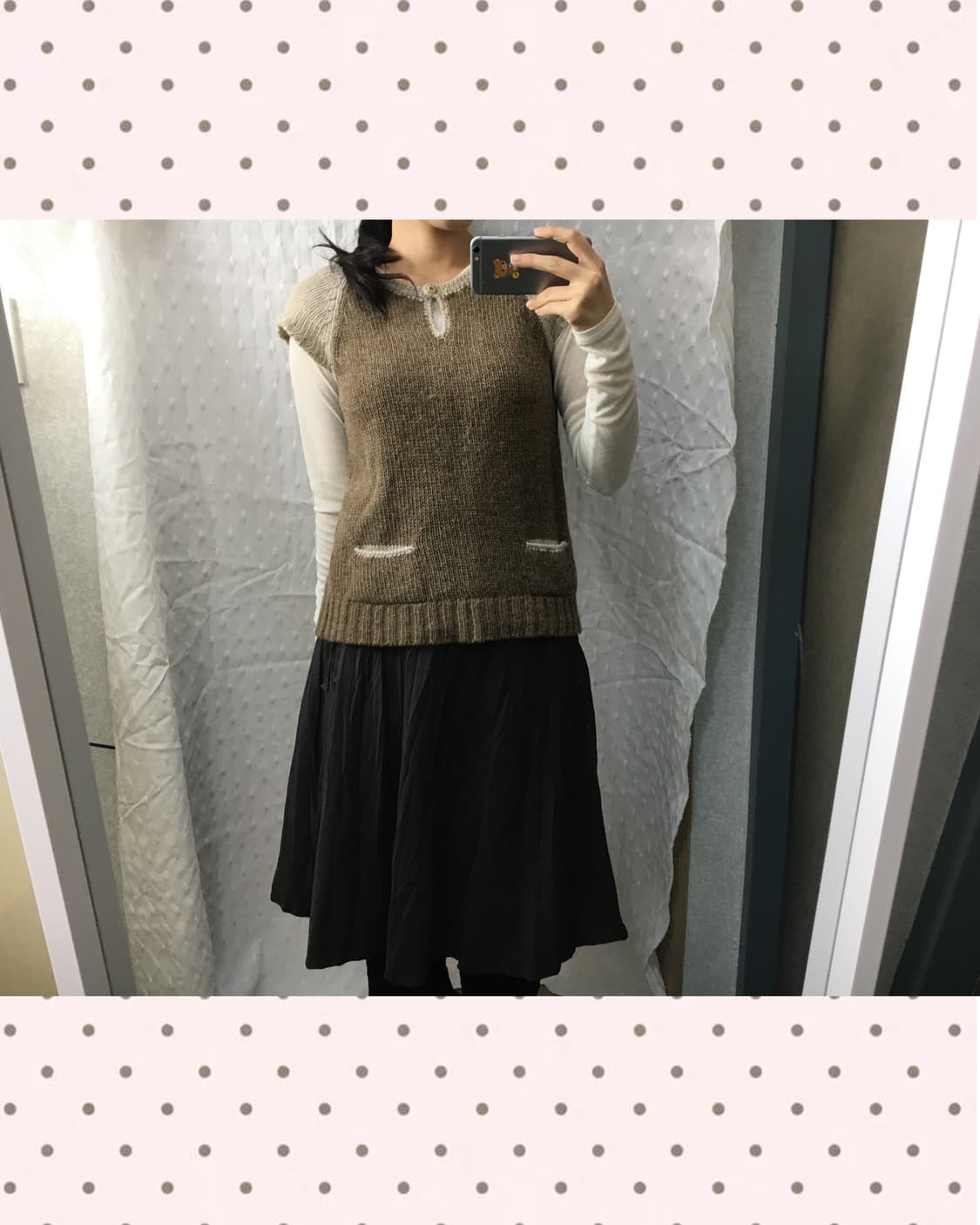 베이지 브라운 배색 반소매 니트 상품이미지2