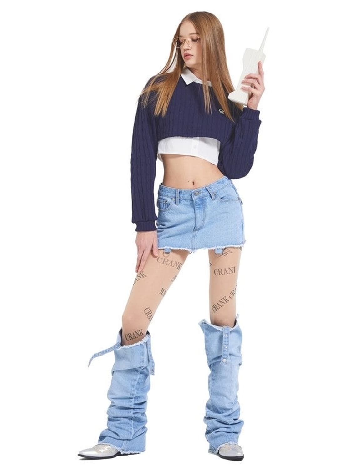 크랭크 트위스트 크롭 니트웨어 네이비 상품이미지3