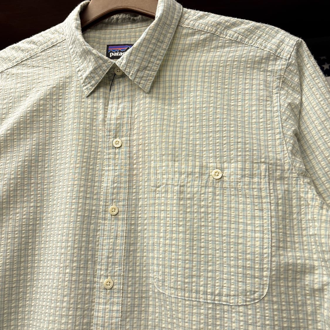 파타고니아 파스텔톤 윈도우 체크 시어서커 반팔셔츠 N1248 상품이미지5