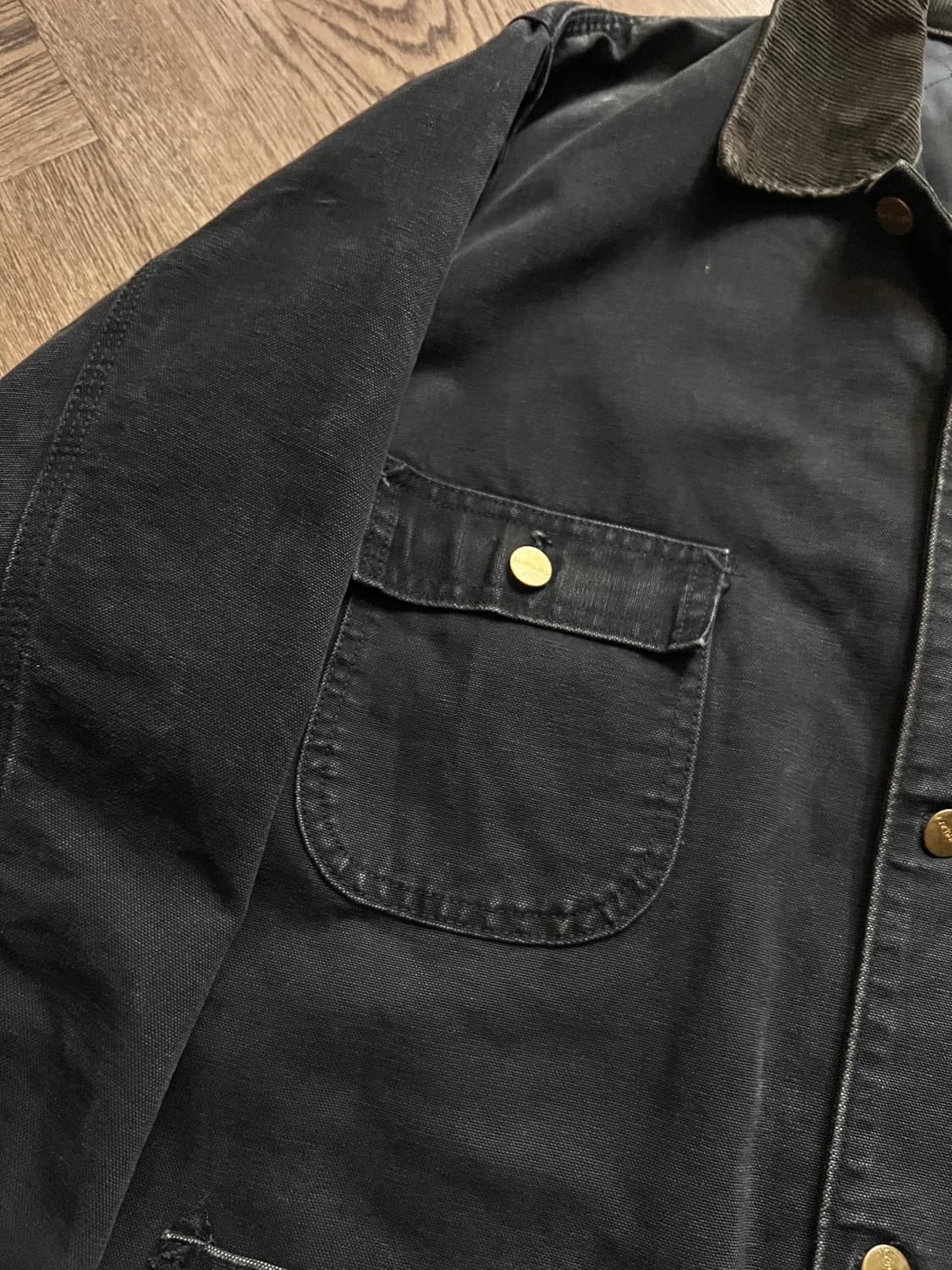 [XL]90's 칼하트 유니온메이드 USA 미시간 블랙 초어 자켓 상품이미지3