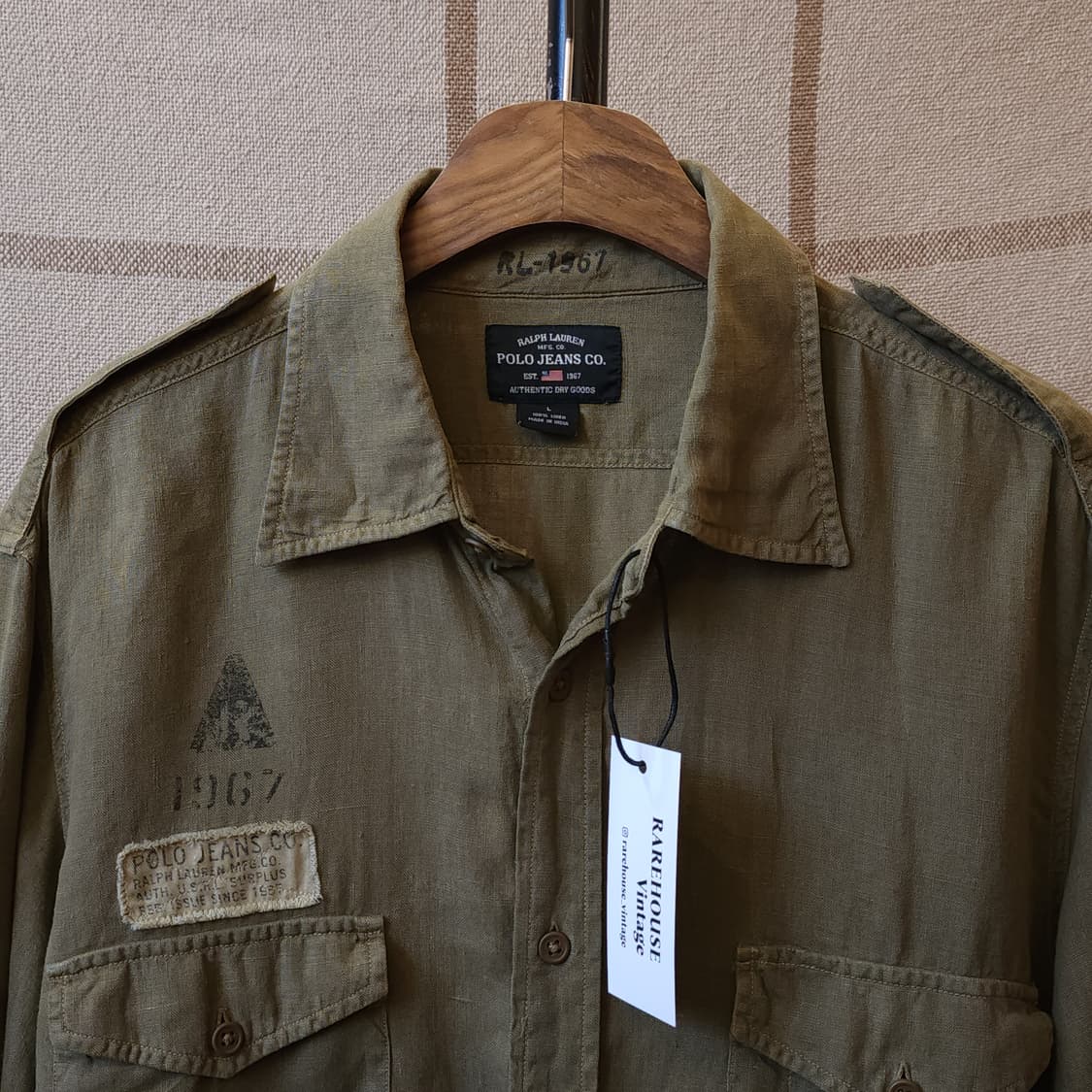 00년대 폴로 진스 컴퍼니 미 육군 밀리터리 투포켓 린넨 셔츠 L 상품이미지4